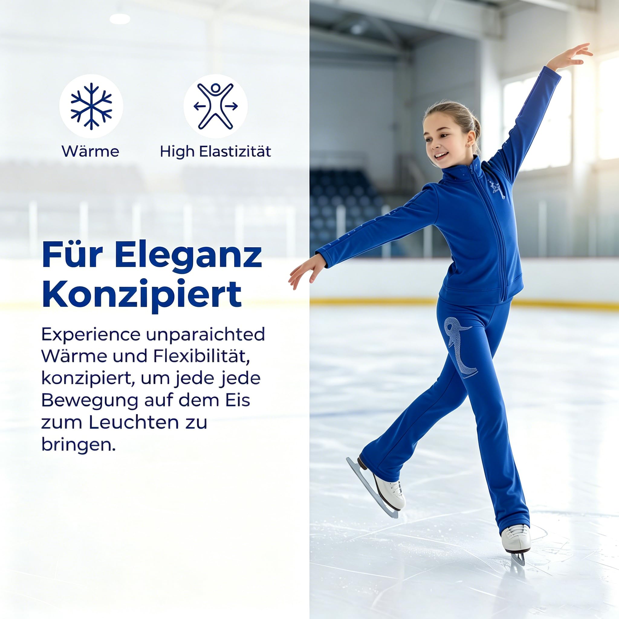Mädchen Eiskunstlauf Trainingsanzug, fleecegefüttert, elastische Jacke & Hose, warmes Eissport Outfit