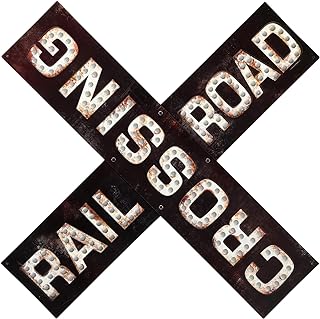 Railroad Crossing Prismatic Embossed Metal Sign - Vintage Railroad Sign for Garage, Bedroom or Man Cave