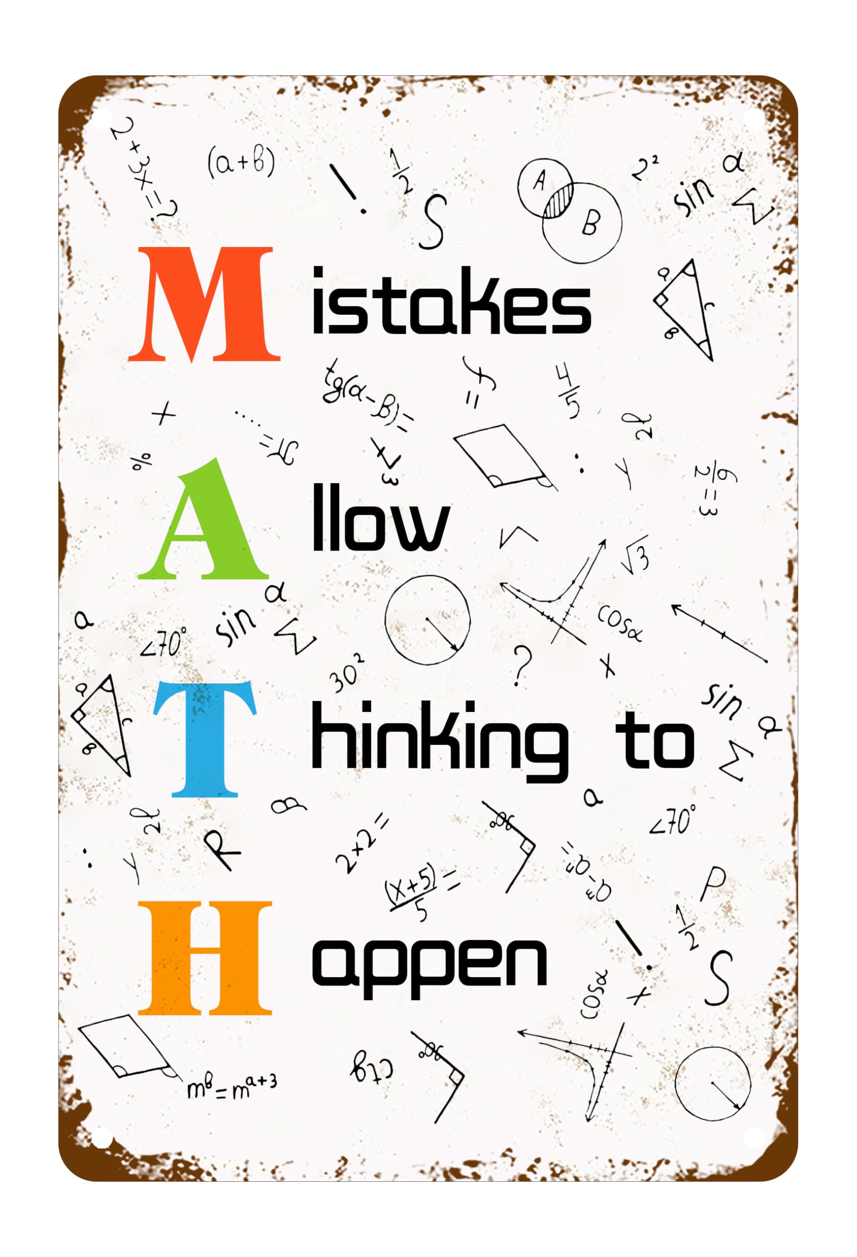 Mistakes Allow Thinking To Happen Metal Tin Sign Funny Math Quotes For Home Office Classroom Library Accessories Garage Bar Pub Cafe Shop Car Wall Art Decor Sign 8 X 12 Inch