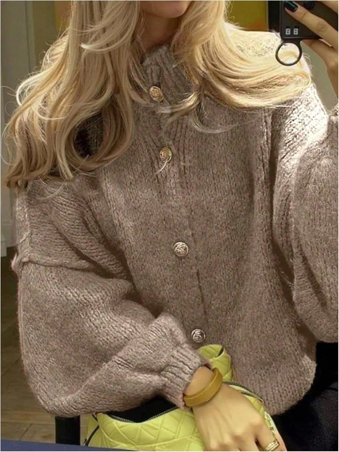 GORGLITTER Women's Button Down Chunky Knit Cardigan Holiday Cozy Sweaters Oversized Lantern Long Sleeve Jacket Trendy - Image 2