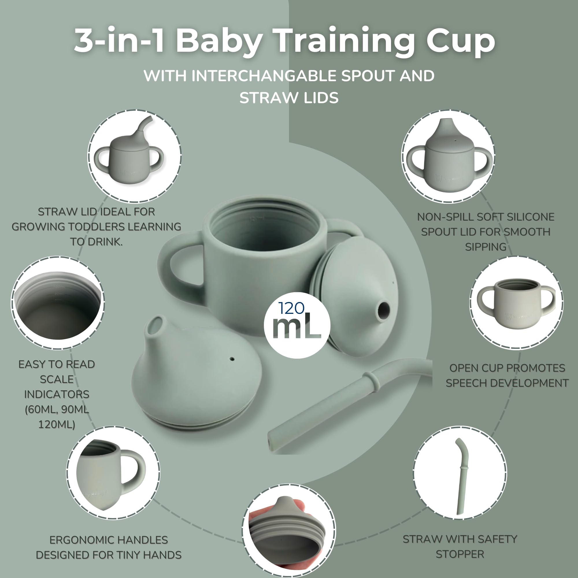 Teeny Weany Baby Feeding Set, 9-Piece Silicone Weaning Set for Baby Led Weaning Suction Plate Bowl Sippy Cup Bib Spoon Fork - Image 3