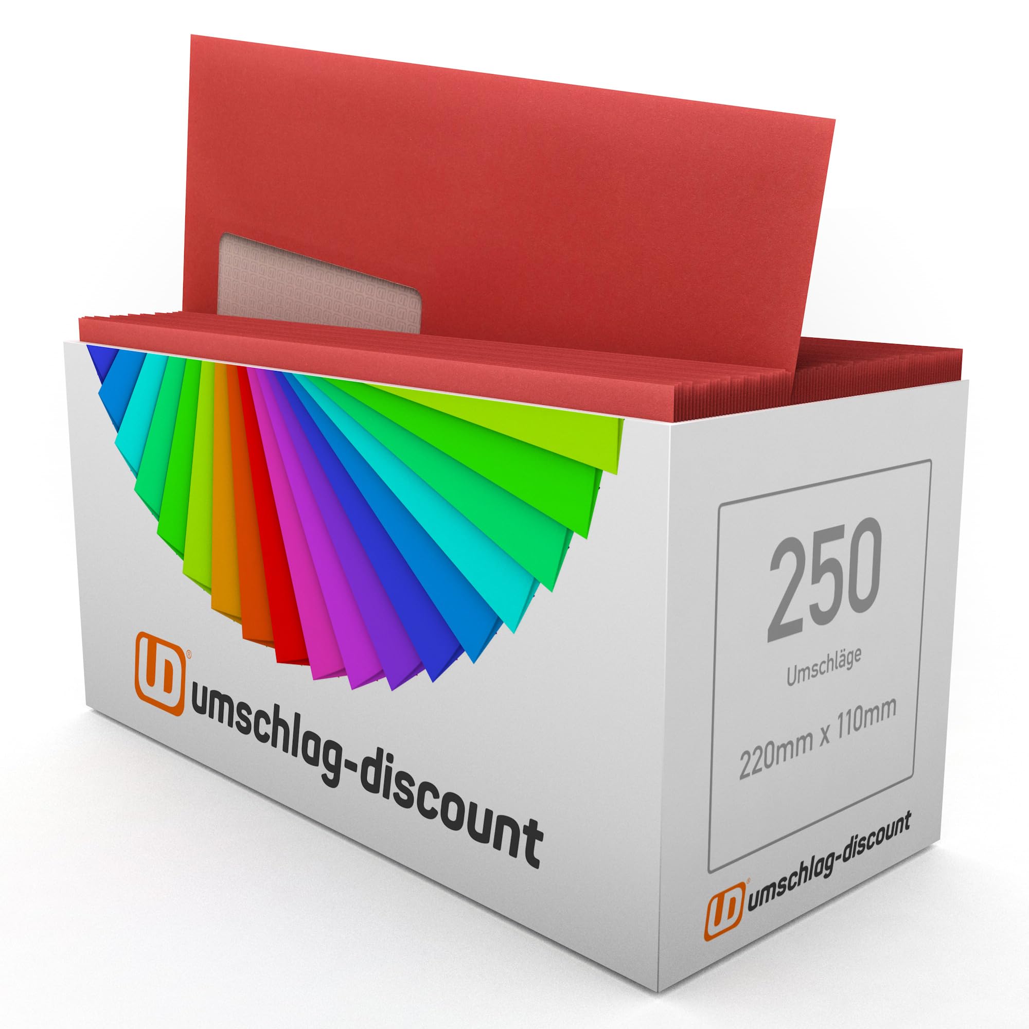 umschlag-discount - 250 Fensterkuverts, Cadmium, Rot, Dunkelrot, DIN lang = 220 x 110 mm, Haftklebestreifen