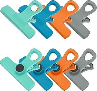 TACGEA Chip Clips, Magnetic Bag Clips with Air Tight Seal for Food Storage, 8 Pieces, Multicolor