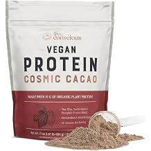Live Conscious Cosmic Cacao - Organic Vegan Protein Powder, Chocolate Flavor, Plant-Based Blend - Pea Protein, Brown Rice, Pumpkin, Sacha Inchi - 20 Servings, 17 oz