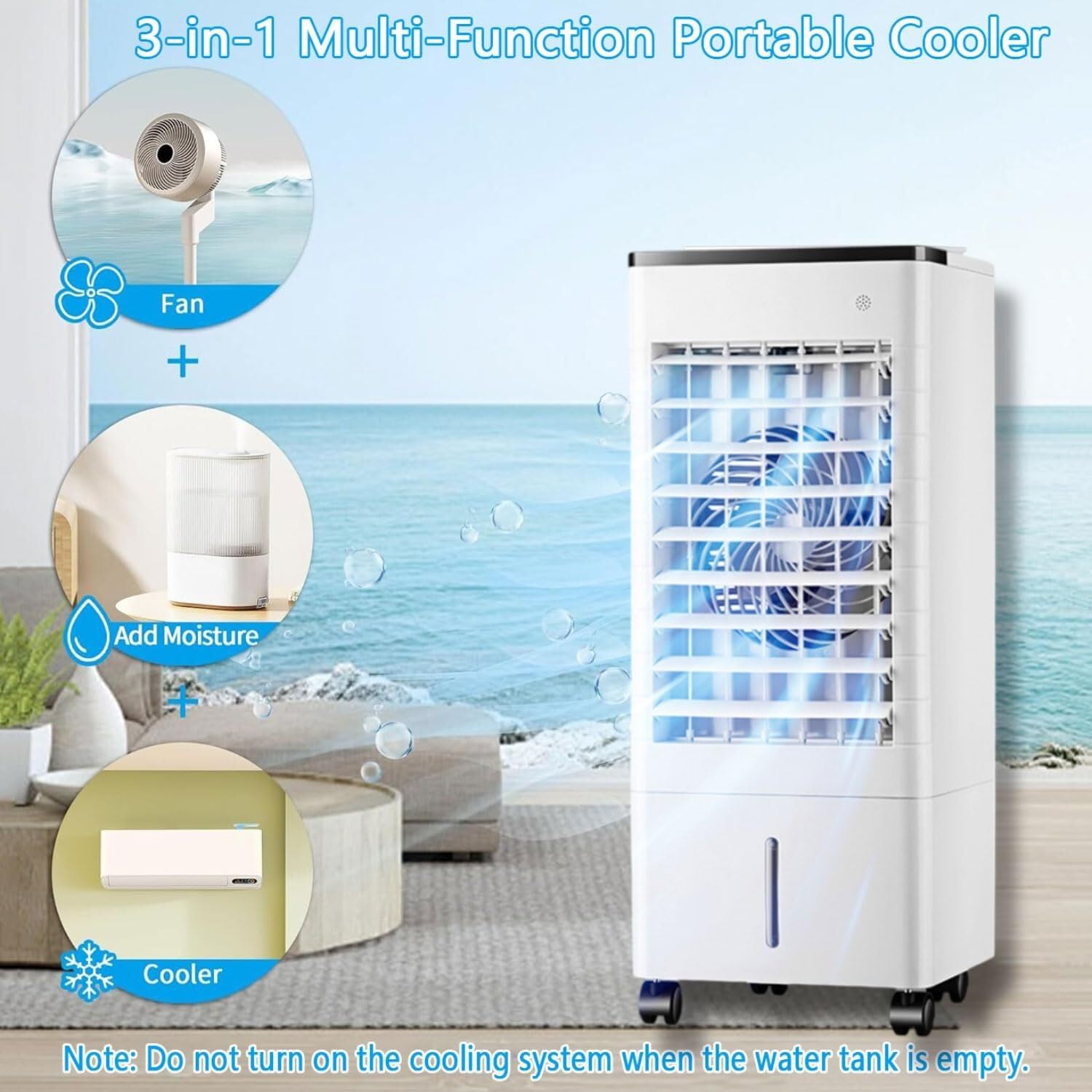 Condizionatore portatile senza tubo Raffreddatore d'aria con 3 Velocità Tanica 9L Oscillazione 90º Timer 12H Condizionatori a Evaporazione con telecomando Ventilatore Aria(Mechanical)