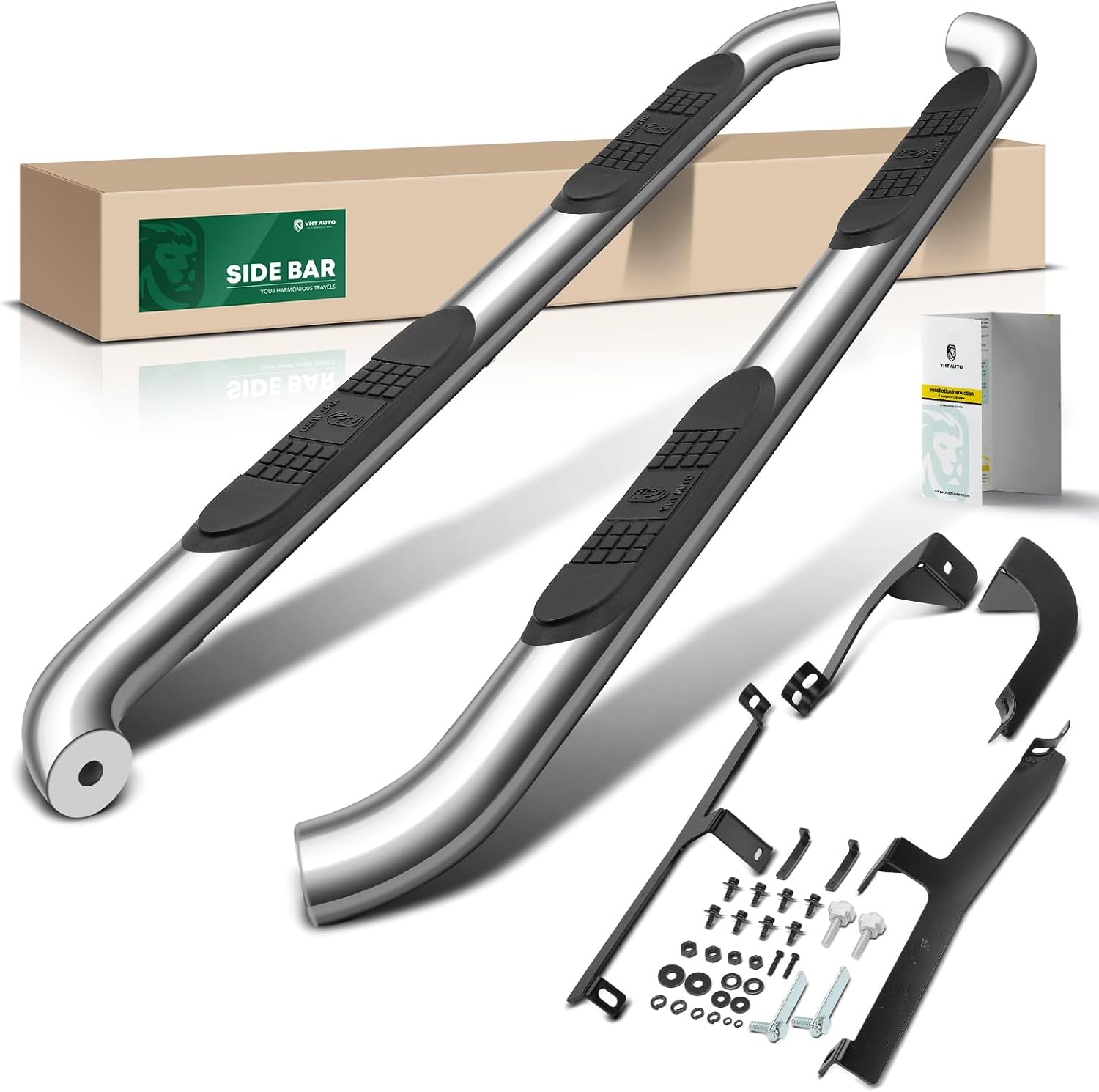 YHTAUTO 3 Inch Running Boards Side Steps Fit Toyota Highlander 2008-2019 (Gas & Hybrid Models), SUV, Round Stainless Steel Polished Chrome, Cab Side Step Rails Off-Road Exterior Accessories, Set of 2