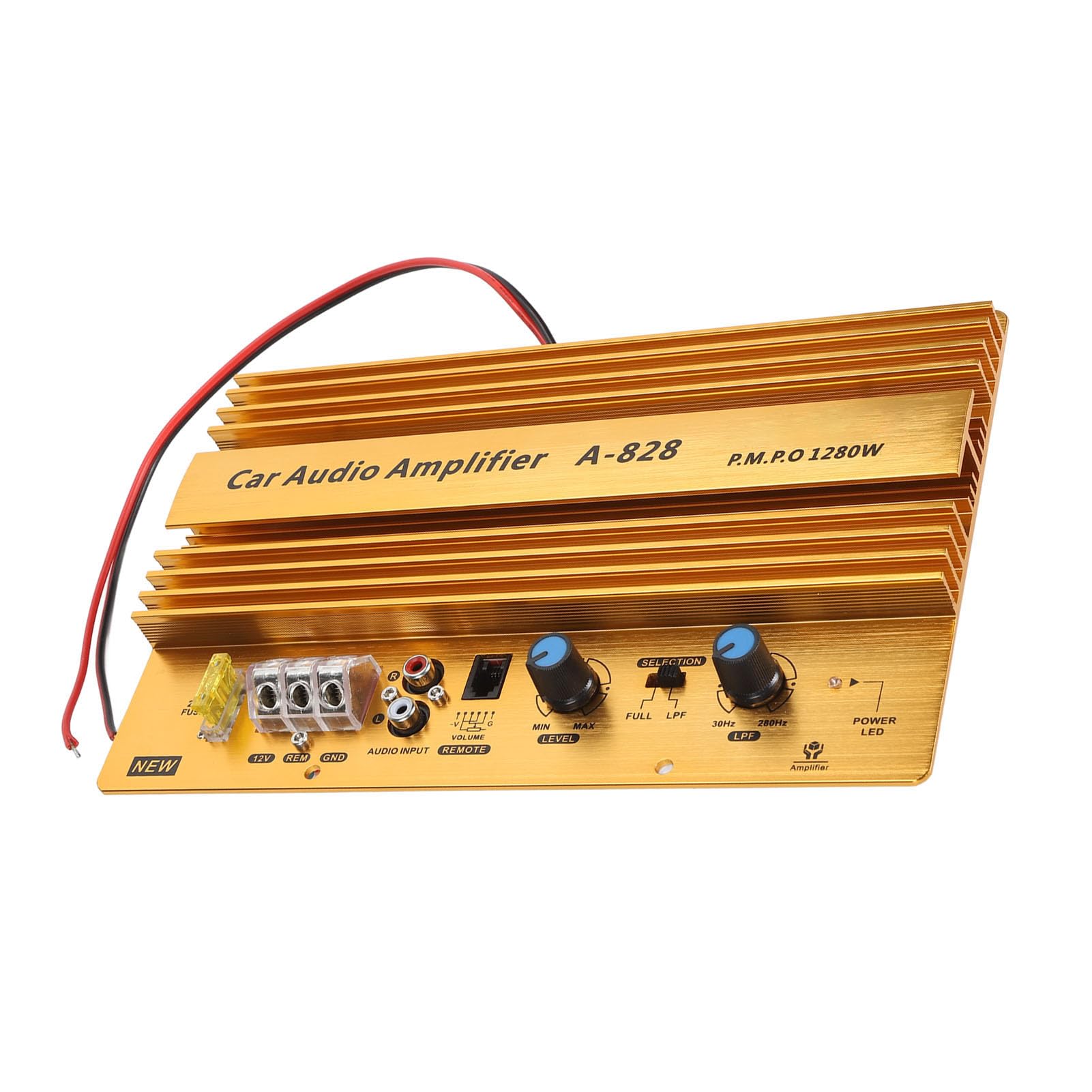 Socobeta Placa Amplificadora de Potencia Alta para Coche, Amplificador de Graves Activo de 12V y 1280W para Altavoces de Graves de 8-12 Pulgadas, Construcción de Aleación de Aluminio