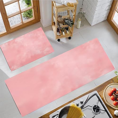 Miniatura 3 de Simple Solid Color Kitchen Mat Set of 2 Pcs, Non Slip Kitchen Rug Blush Powder, Retro Grunge Rock Style Washable Absorbent Floor Mat Runner Rug,