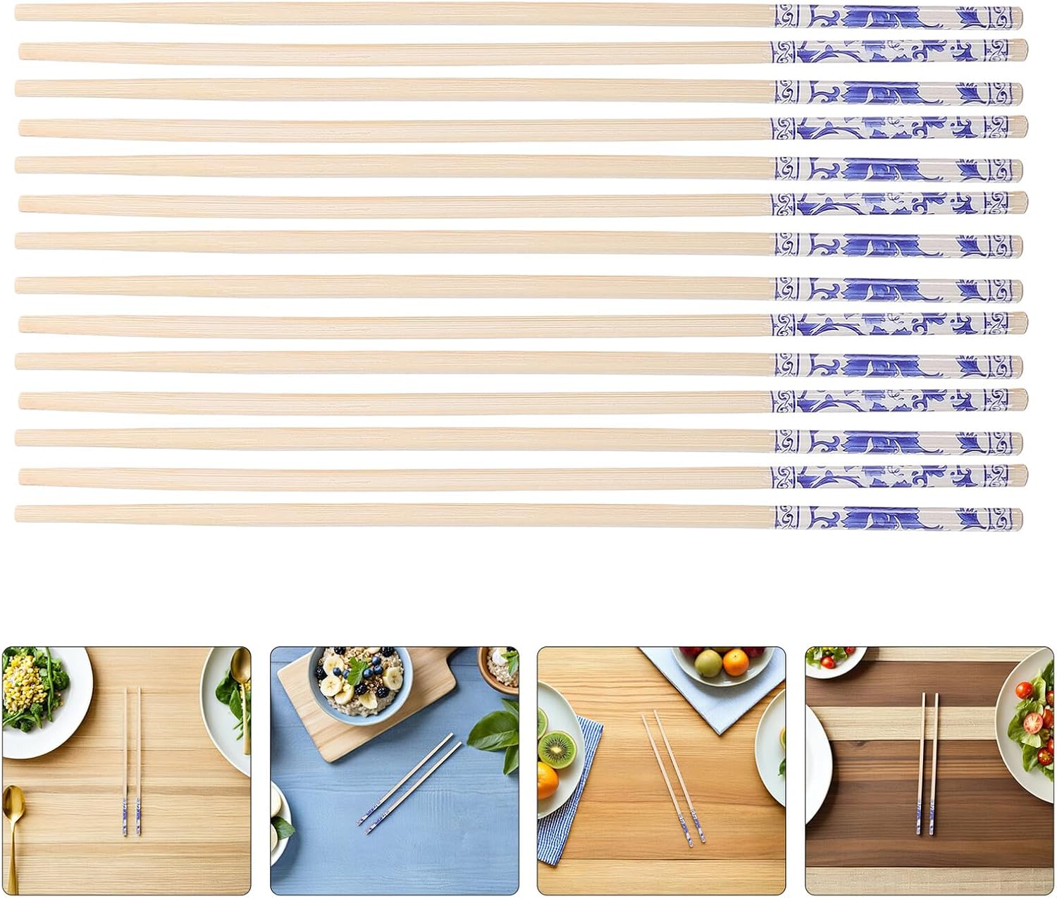 Disposable Chopsticks Set 50 Pairs with Blue and White Porcelain Pattern, Non-slip Chinese Style Tableware for Sushi, Ramen, Picnic, and Asian Cuisine