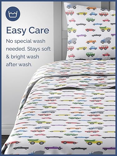 Miniatura 5 de Juego de sábanas de automóviles para niños, tamaño Queen, sábanas divertidas para camas Queen, sábanas para niños pequeños y adolescentes,