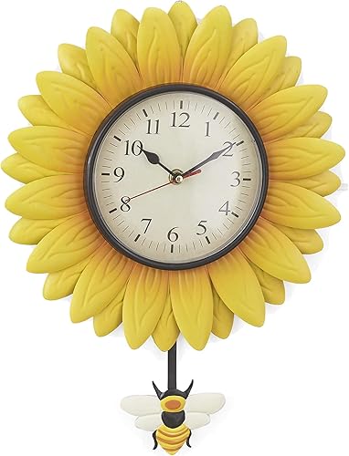 Reloj de flores para colgar en la pared con número analógico, girasol