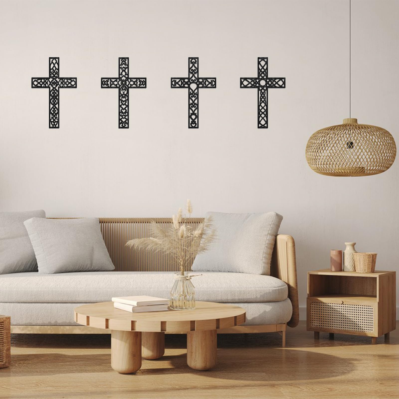 PLIGREAT Boho Blätter Wandskulpturen – 4 Stück, Holz-Dekor Mit Haken, Für Wohnzimmer, Schlafzimmer, Esszimmer