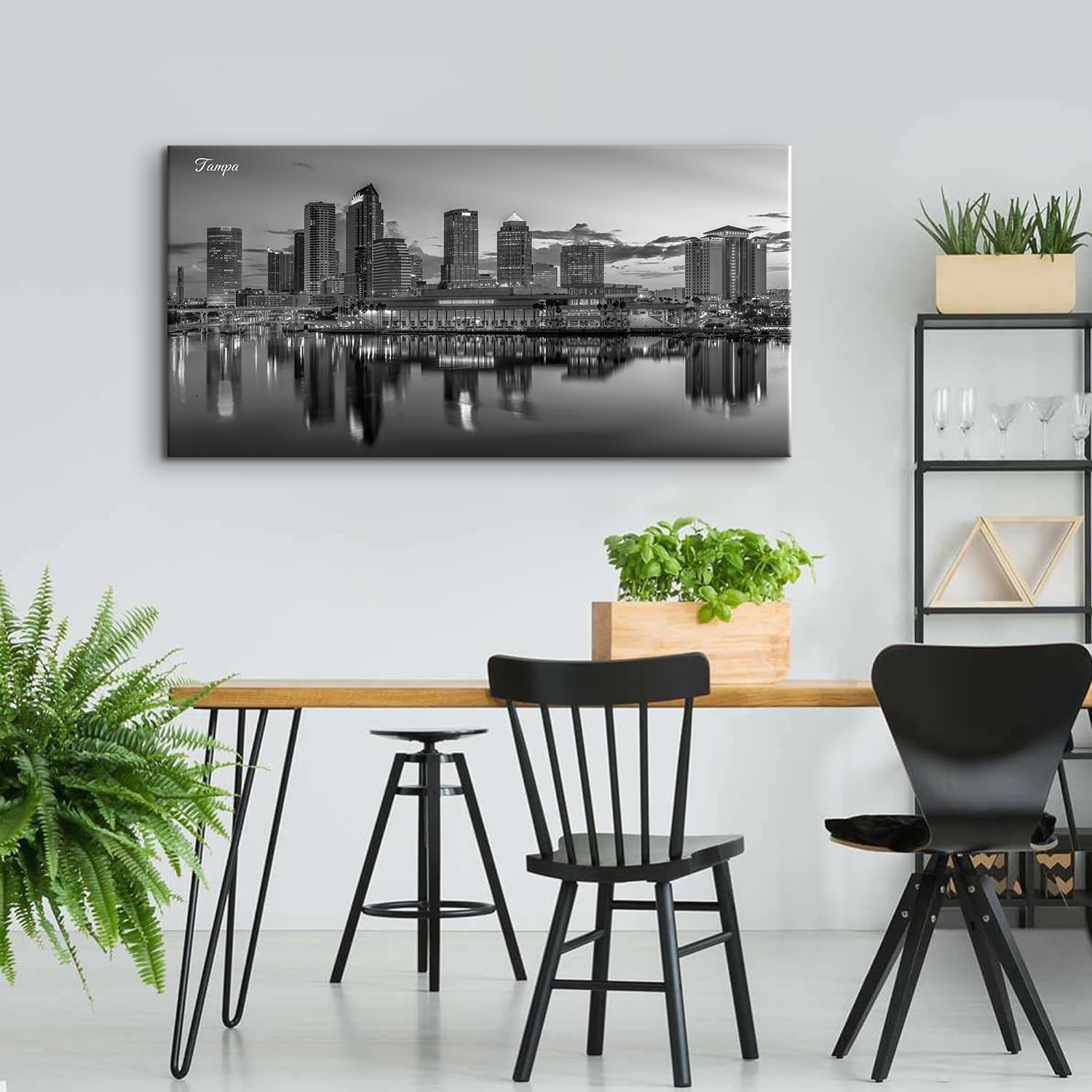 Tampa City Skyline Wall Art Florida Canvas Wall Decor Black and White Cityscape Panoramic Poster Prints Modern Urban Skyscraper Landscape Paintings Living Room Bedroom Office Home Decorations 20x40