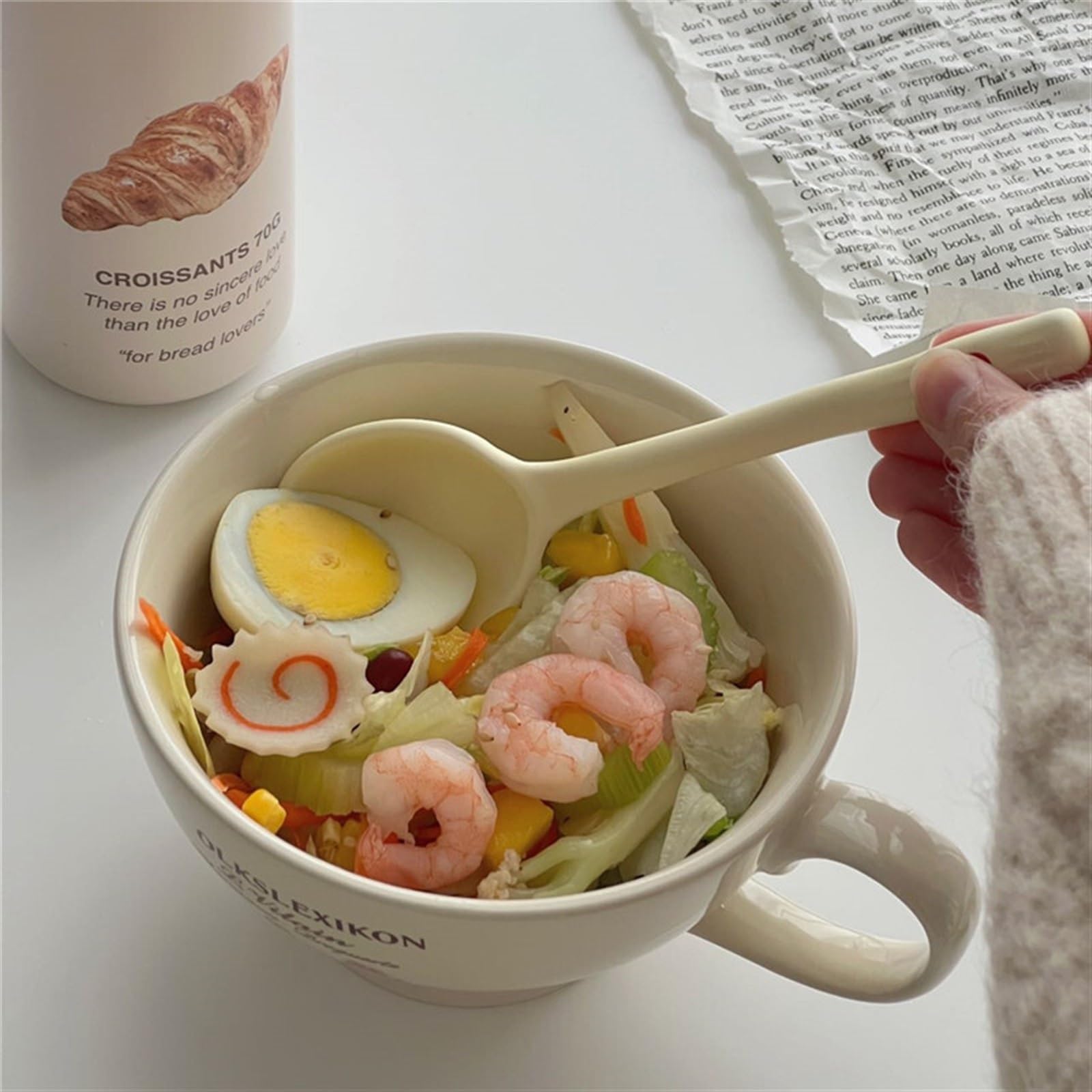Set di 4 cucchiai da zuppa in Ceramica Diversi Colori, tavola, Cena, asiatici con Manico Sottile, Cucchiaio for Gelato