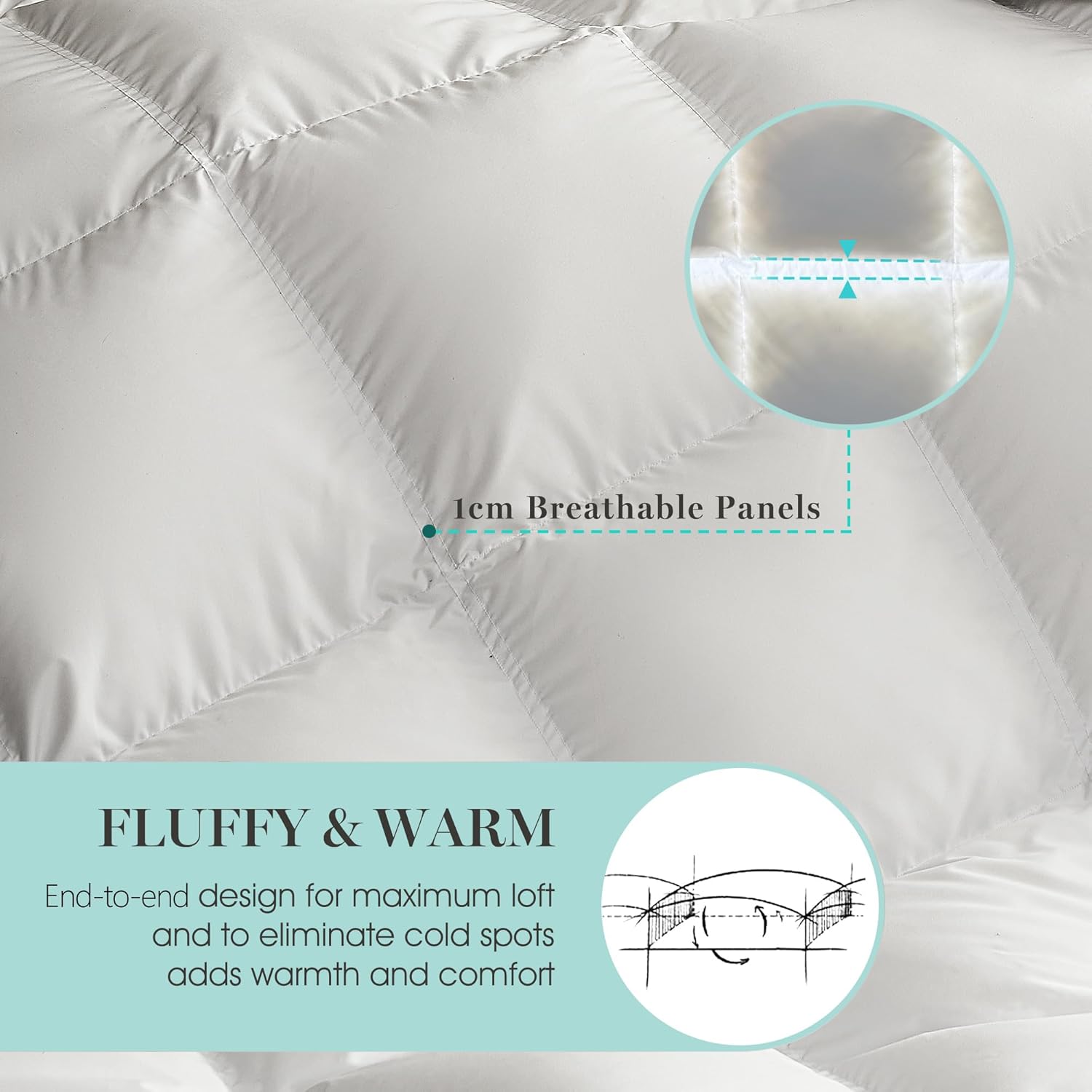 Martha Stewart Goose Down Fiber Cotton Comforter Queen Size, Duvet Insert Queen, Ultra-Soft 1cm Breathable Panel Hotel Collection Hypoallergenic Comforter 42oz All Season Medium Warmth 90x90 - Image 3