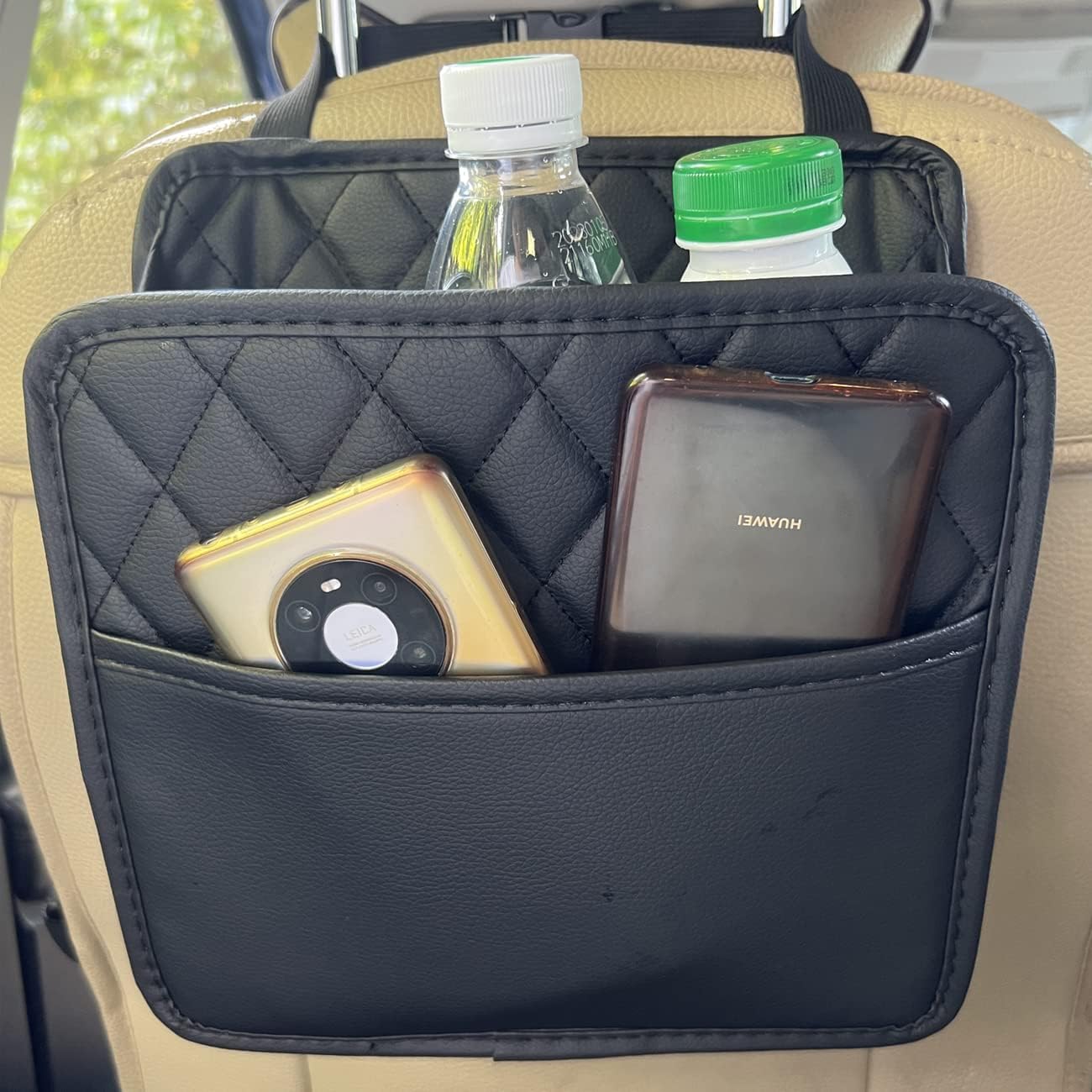 Vizaro Car back Seat organizer and hanging storage bag-Premium leather 25.5 CM Multifunction Car Seat Back Organizer for Kids & Adults (Black)