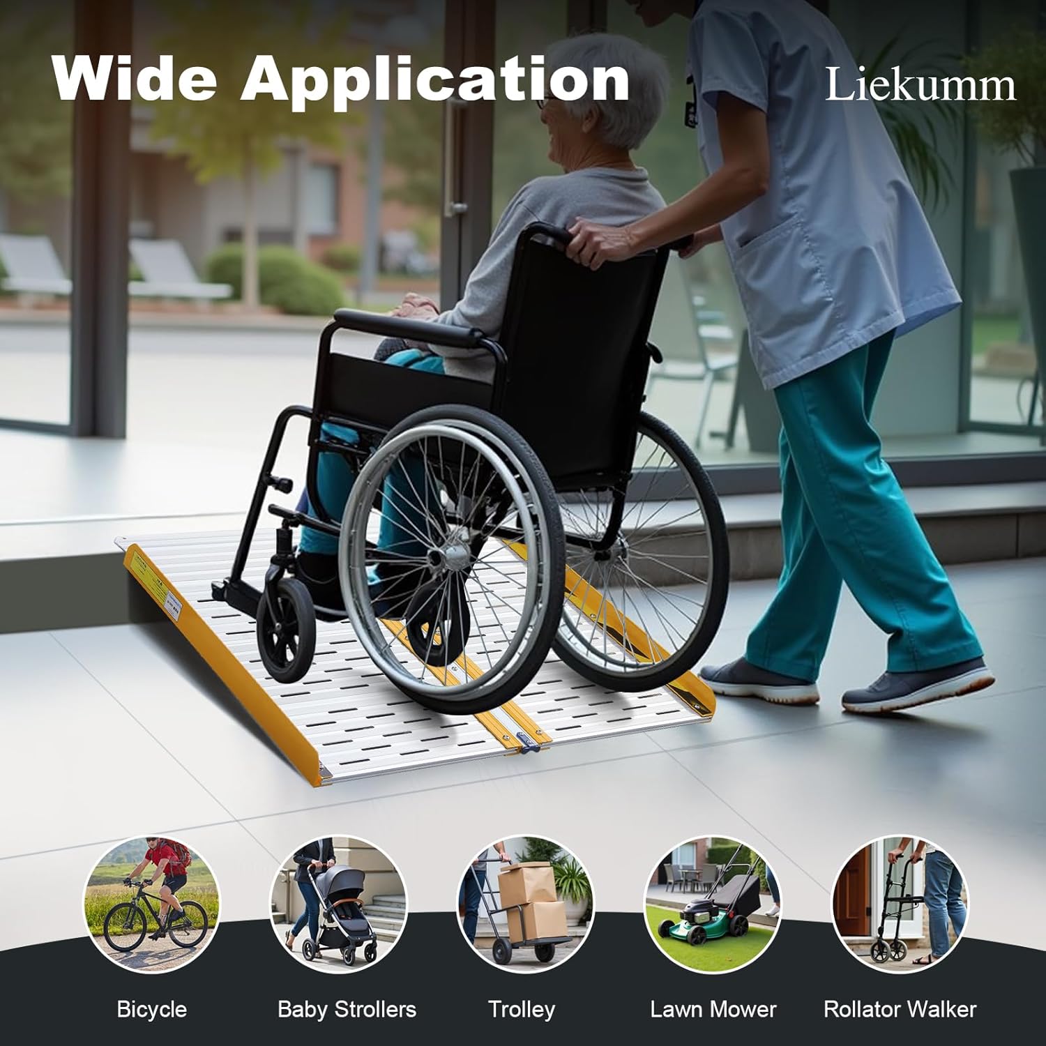 LIEKUMM Portable Wheelchair Ramp,600LBS Capacity,Prevent Waterlogging,Ramps for Wheelchairs for Home,Ramp for Stairs,Wheelchair Ramps for Vans,Suitable for Wheelchairs,Bicycles,Scooters
