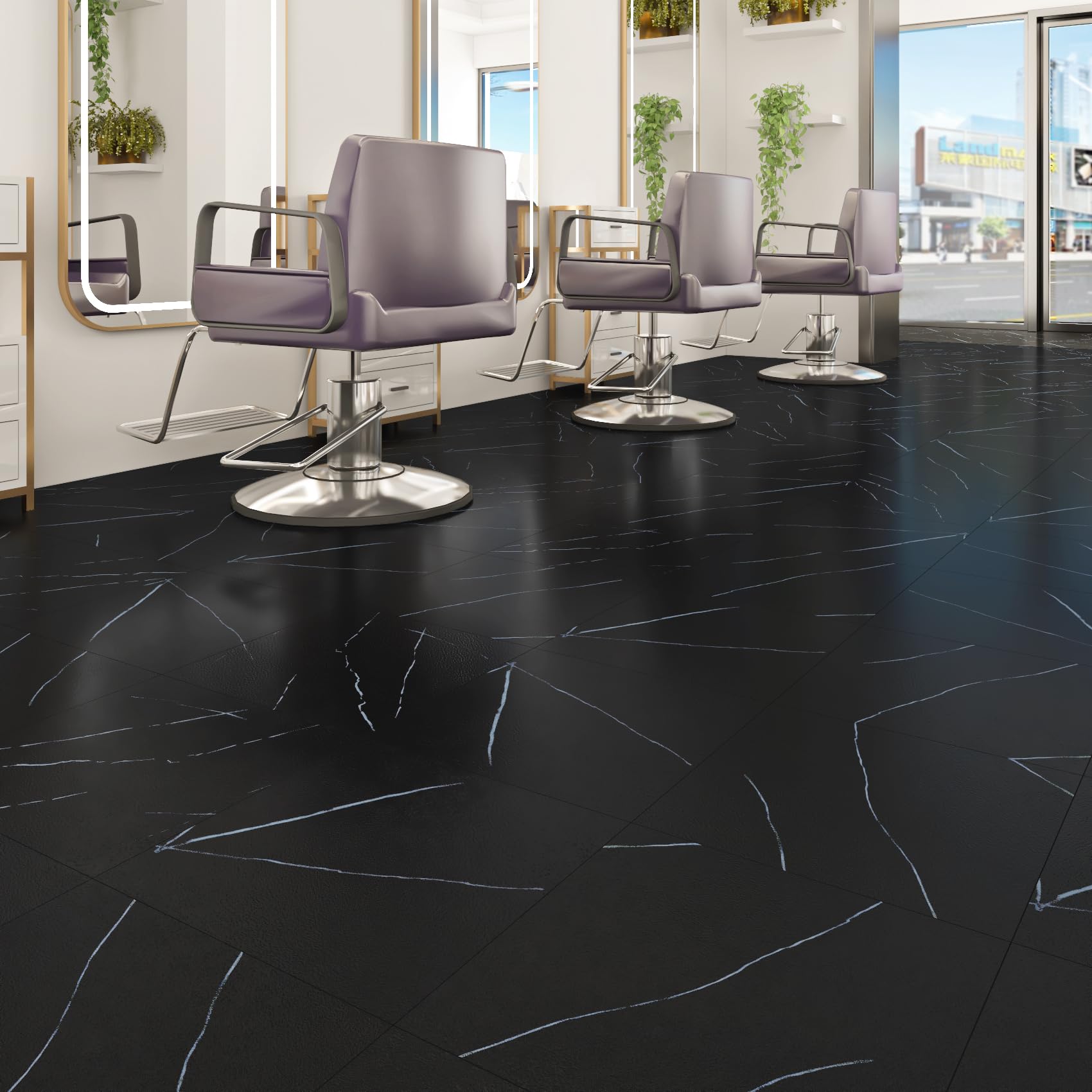 ReWallpaper 30 Baldosas Vinilo Suelo Autoadhesivo Mate 30cmx30cm Suelo Adhesivo para Baño Marmol Negro Piso Vinilico Adhesivo para Salon Habitación Revestimiento PVC Decorativas Suelos