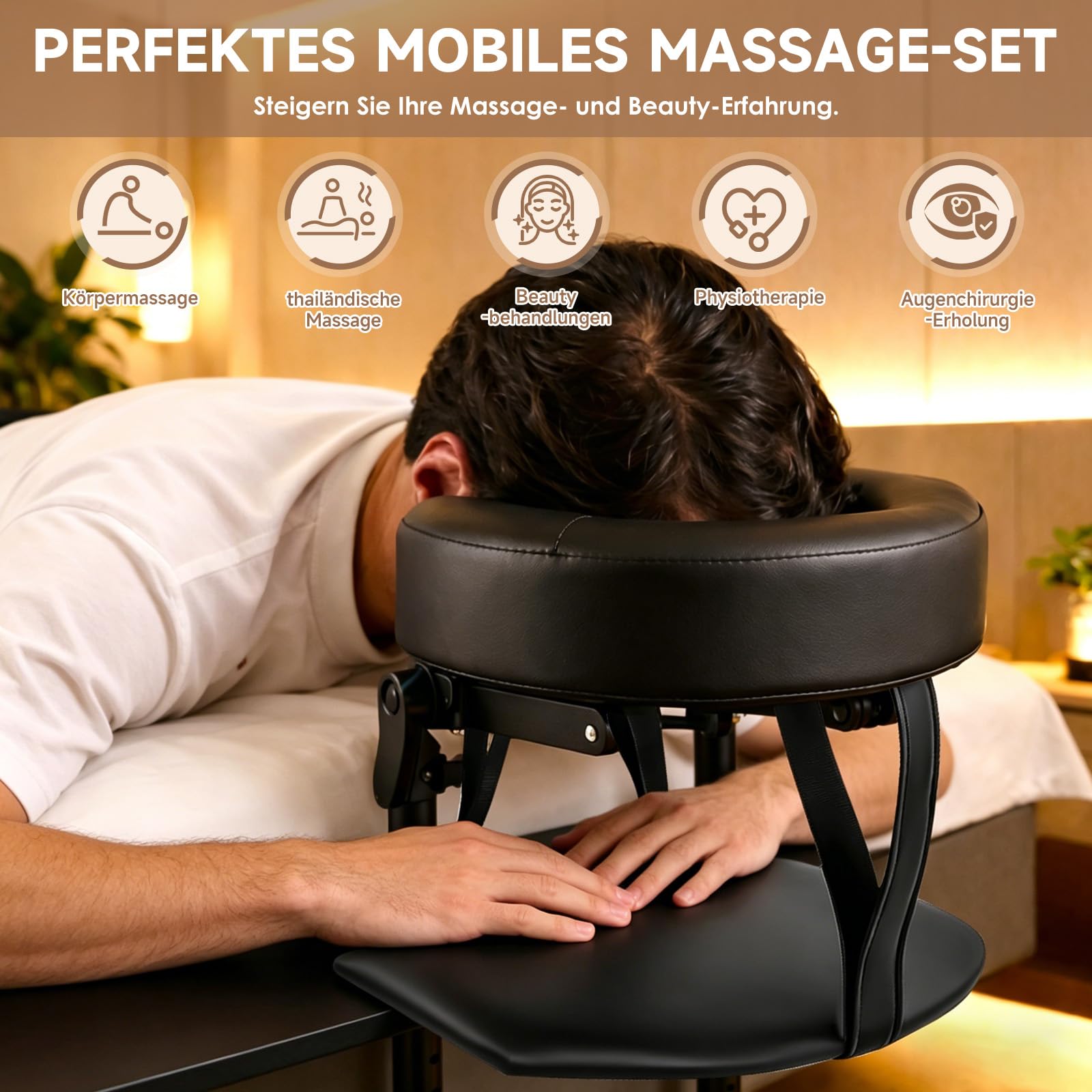 Massage Kopfstütze für Bett, Höhe 14–45 cm, Ergonomische Kopfstütze & Kissen mit Gesichtsschlitz, kompatibel mit Massageliege, Massagetisch, Kosmetikliege, Kopf Massage Zubehör, mit Armlehne