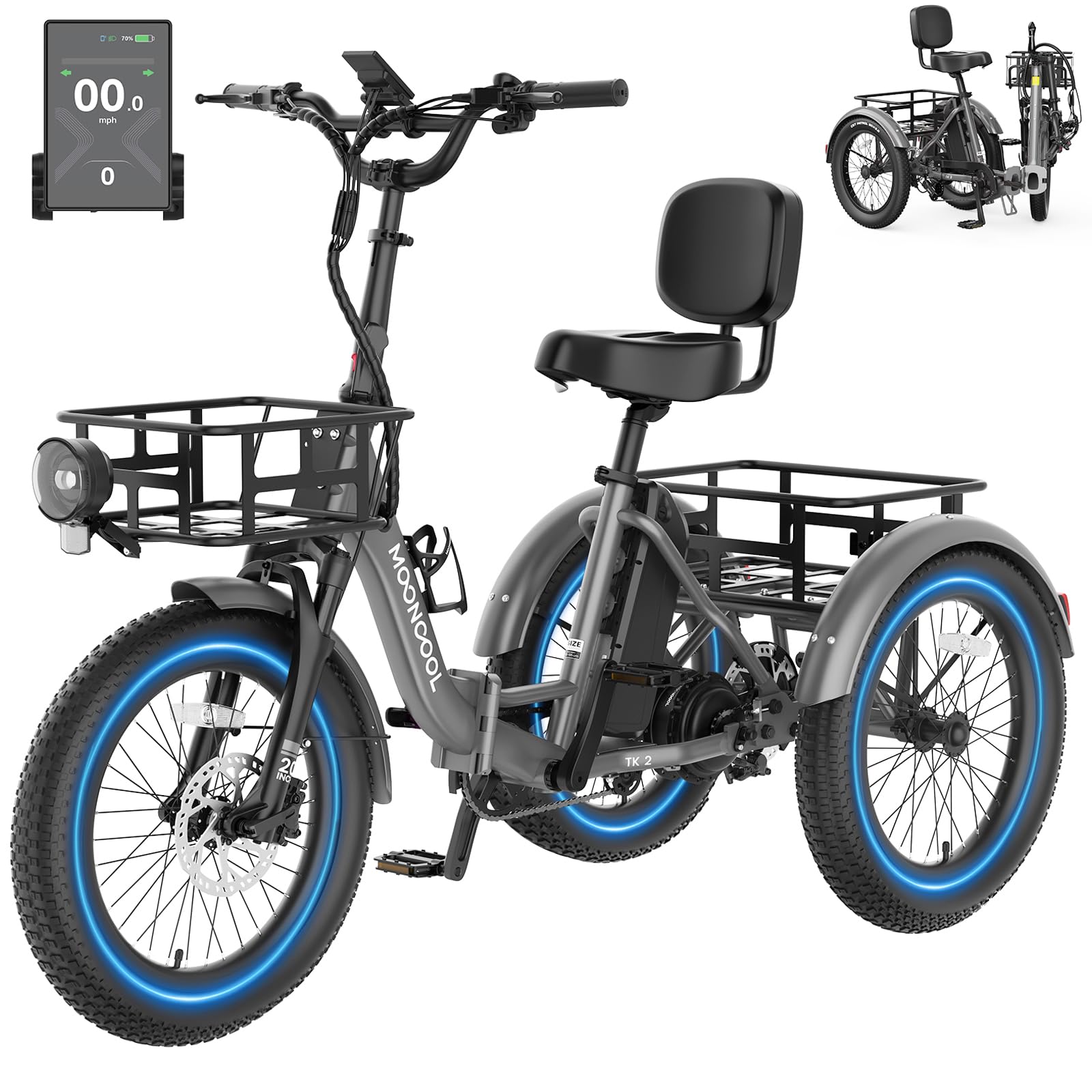 MOONCOOL Electric Trike for Adults, 500W/750W Folding Tricycle