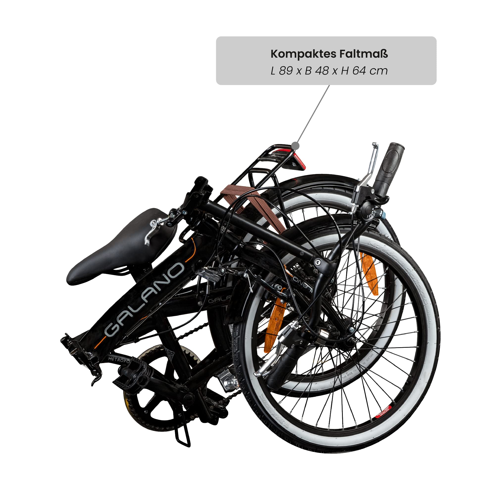Galano Metropolis Klapprad Erwachsene 155-180 cm 6 Gänge Fahrrad V-Brakes Gepäckträger Klappfahrrad City Bike