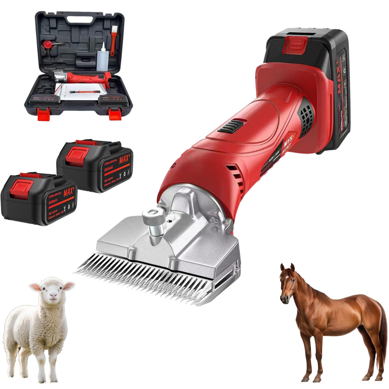 Tosatrici elettriche per cavalli a batteria, cesoie equine a basse vibrazioni da 500 W, 6 velocità, 2800 giri/min per cappotti per animali domestici e bestiame