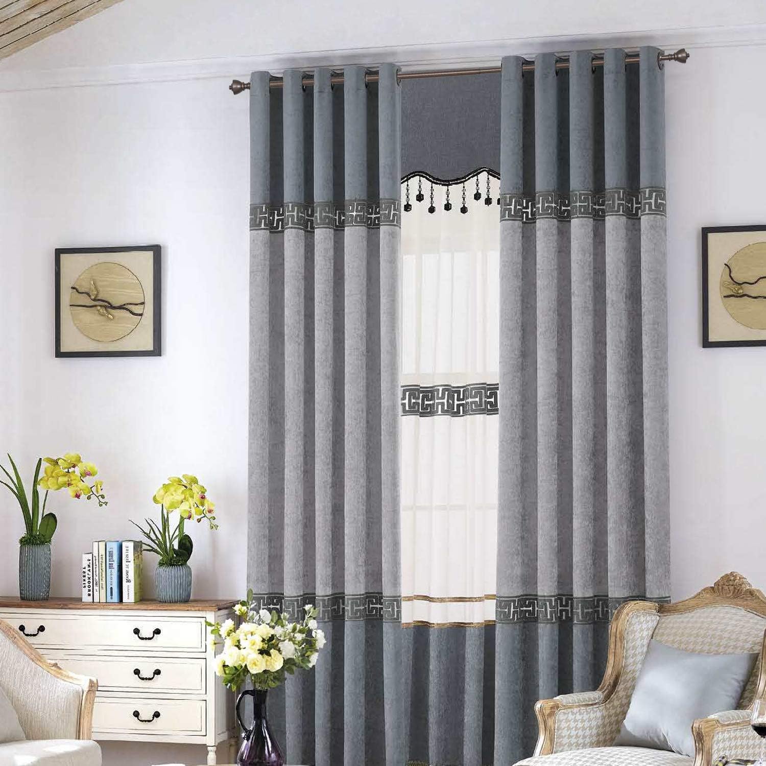 Vimayta Decorative 1 Inch Curtain Rod with Resin Urn Finials, 72-144 inches Adjustable Single Curtain Rod, Classical Style Window Treatment Drapery Pole, Brown : Home & Kitchen