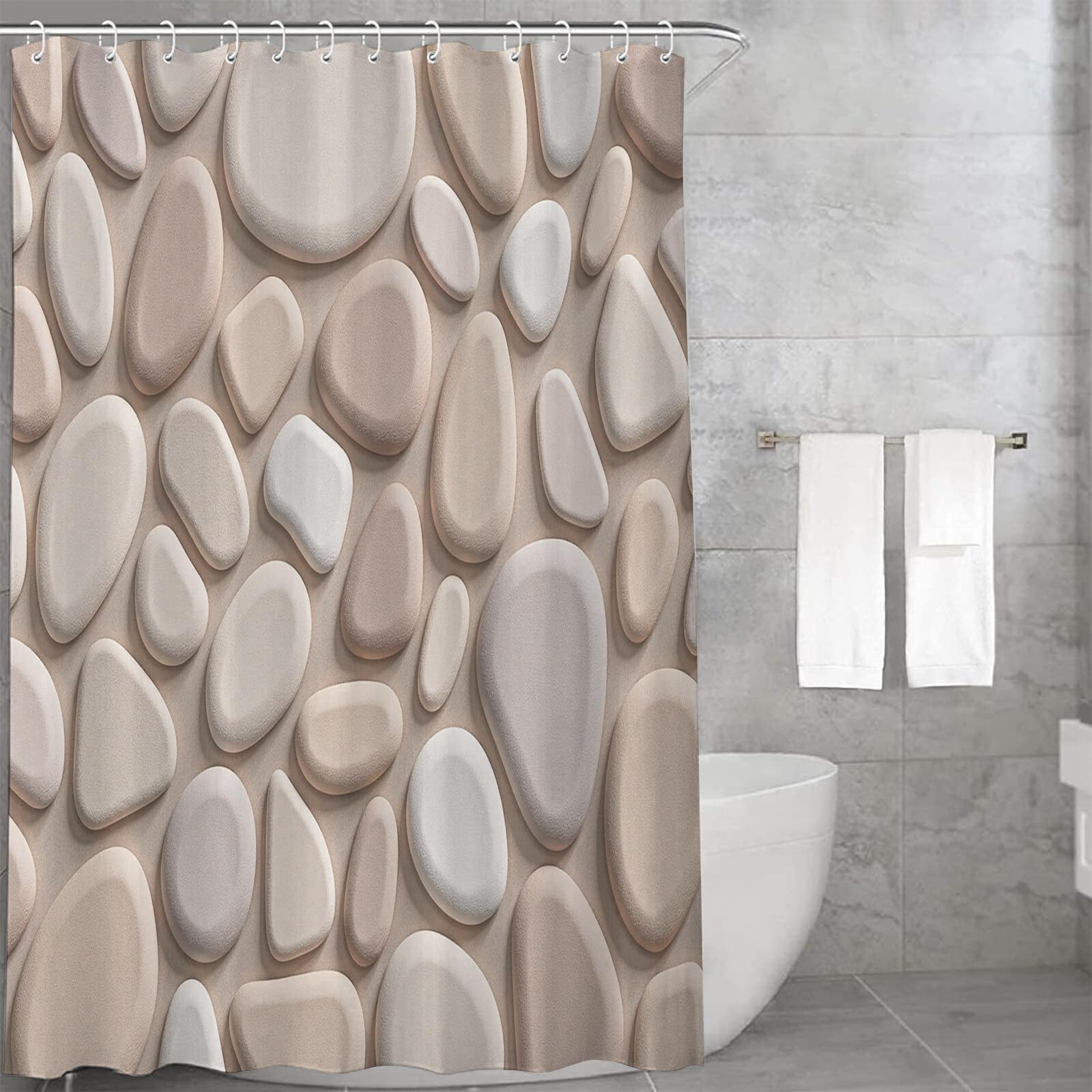 Rideau Douche, Rideau Baignoire Lavable en Machine Rideaux Douche Tissus Lavable Rideau De Baignoire Lavable pour Salle De Bain Domicile Baignoire Famille, Galets Personnalisés,