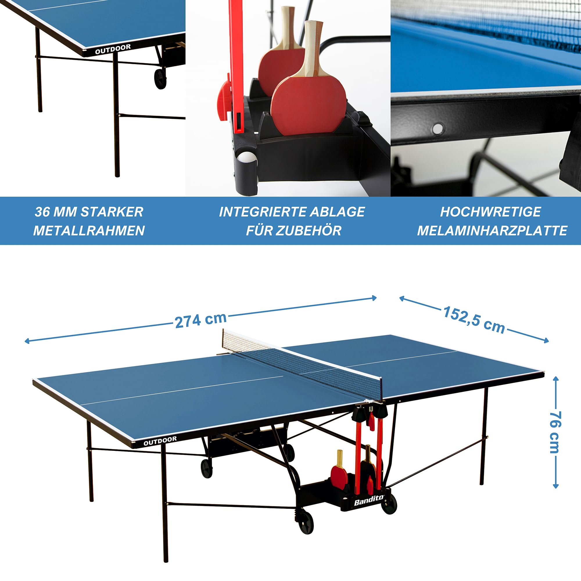 Joola Aluterna - Tavolo Da Ping Pong Esterno Professionale | Resistente Alle Intemperie | Superficie 6mm In Alluminio | Base Pieghevole Con Ruote - Foto 3