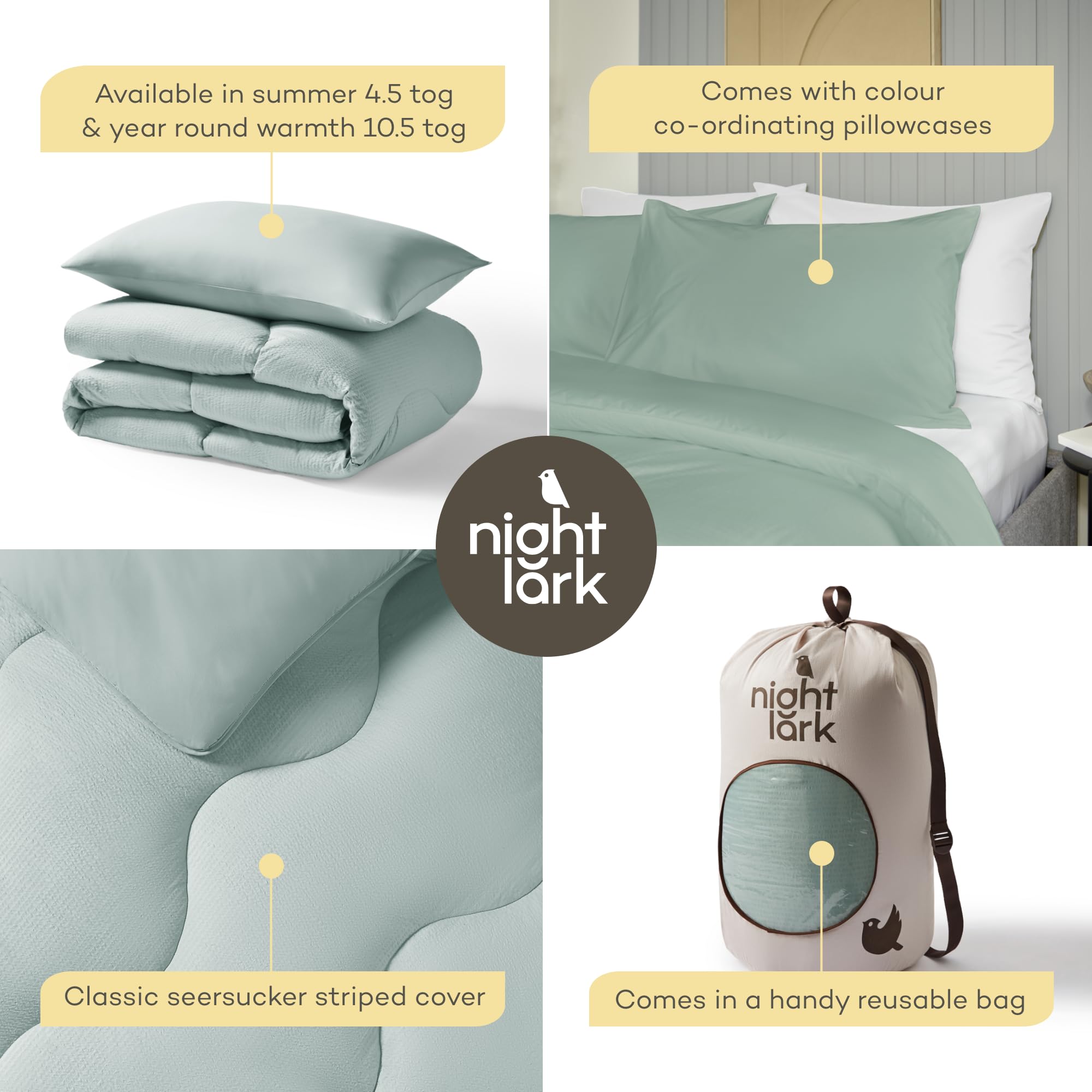 Night Lark - Dekbed zonder overtrek - 4,5 TOG - Tweepersoons - Seersucker Collectie - Luxe beddengoed - Hypoallergeen - Machinewasbaar - Nordic Mist Grey
