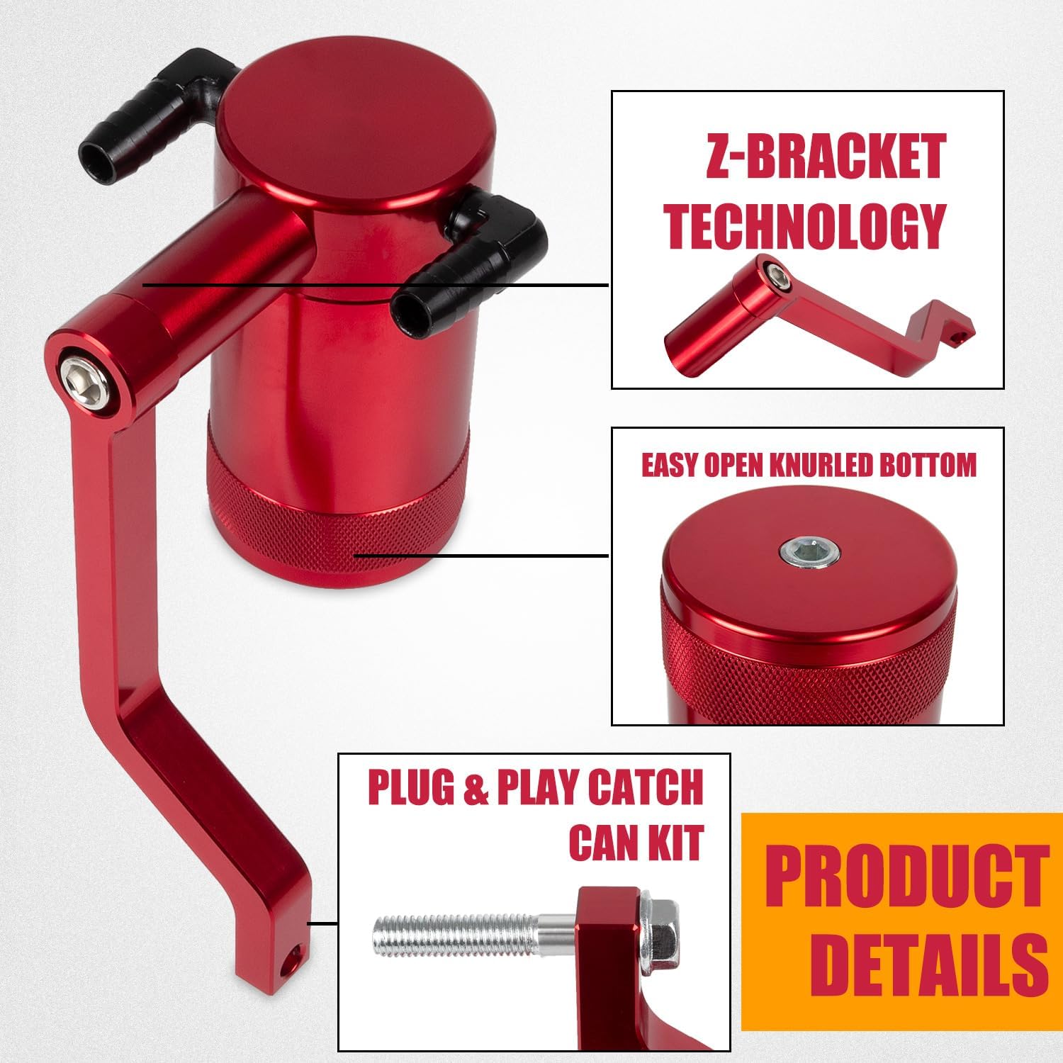 RANSOTO Oil Catch Can 5.7L 6.4L HEMI Compatible with 2011-up Dodge Charger Challenger Chrysler 300 Jeep Grand Cherokee, Z-Bracket Tech and Billet Aluminum Oil Separator Tank (Red)