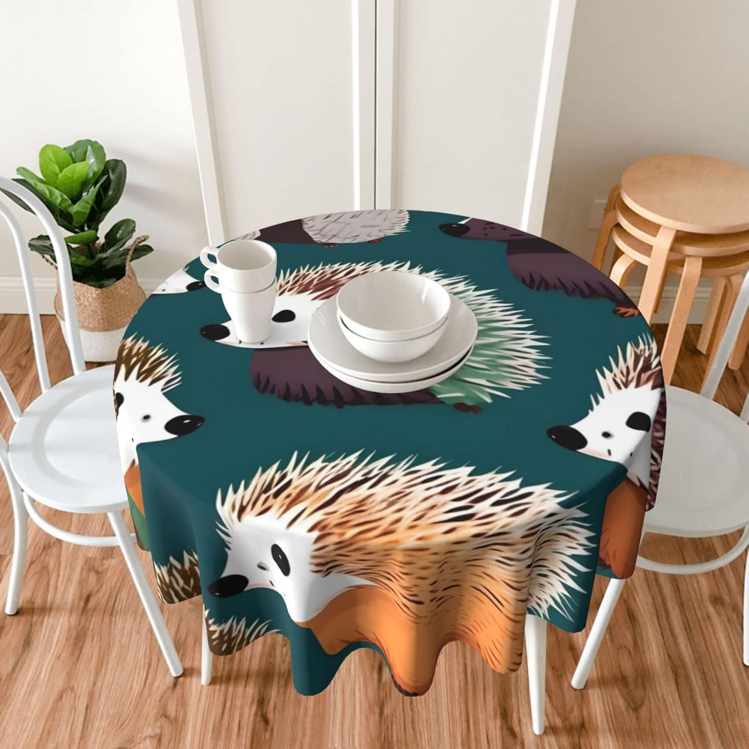 Many Hedgehogs Print Wrinkle Free Dining Table Cover for Birthday Party Farmhouse Tablecloths Up to 60 x 60 Inches