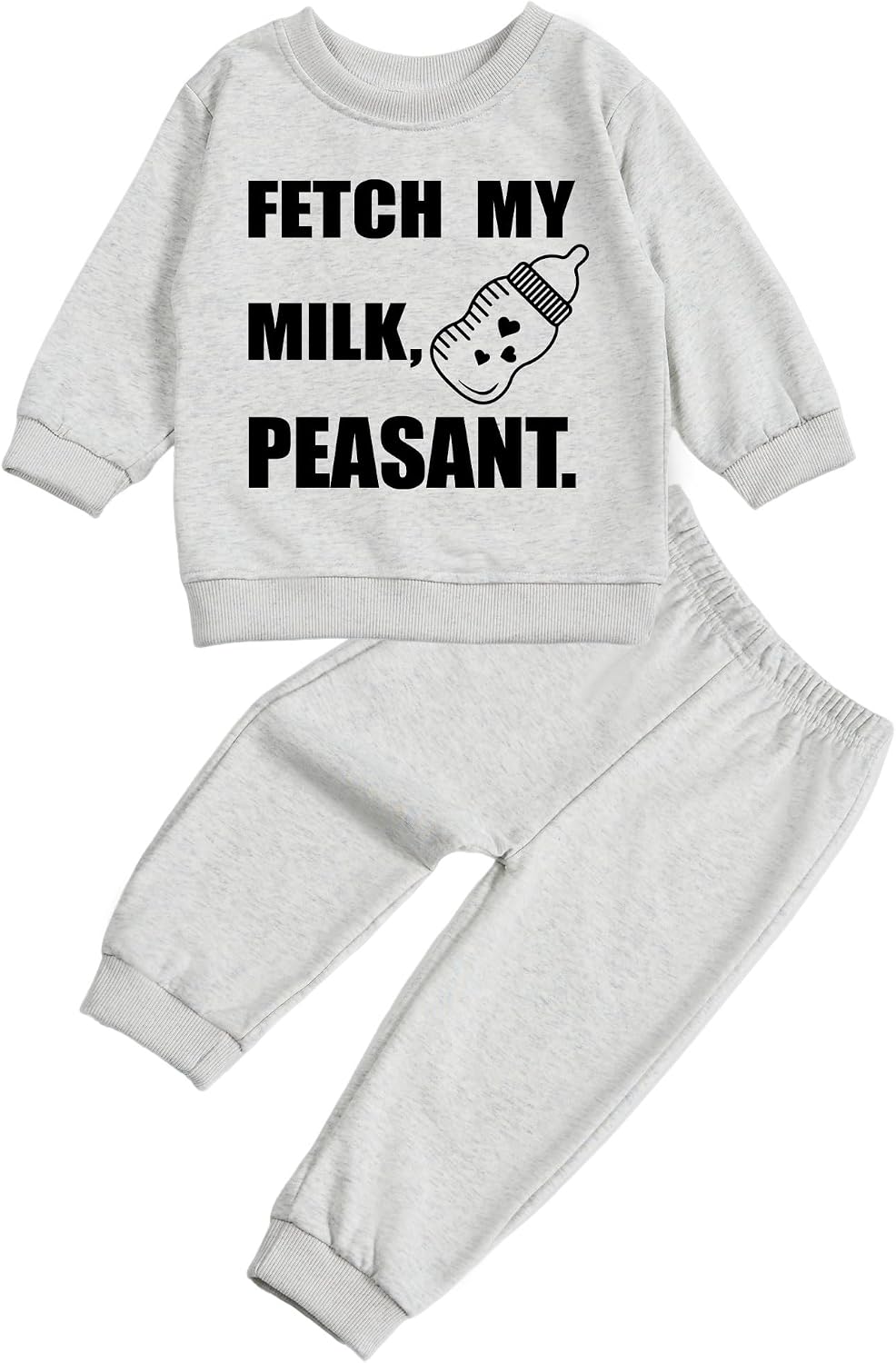 Toddler Baby FETCH MY MILK, PEASANT Long Sleeve Sweatshirt Top Jogger Pants Set Cute Fall Winter Clothes Set