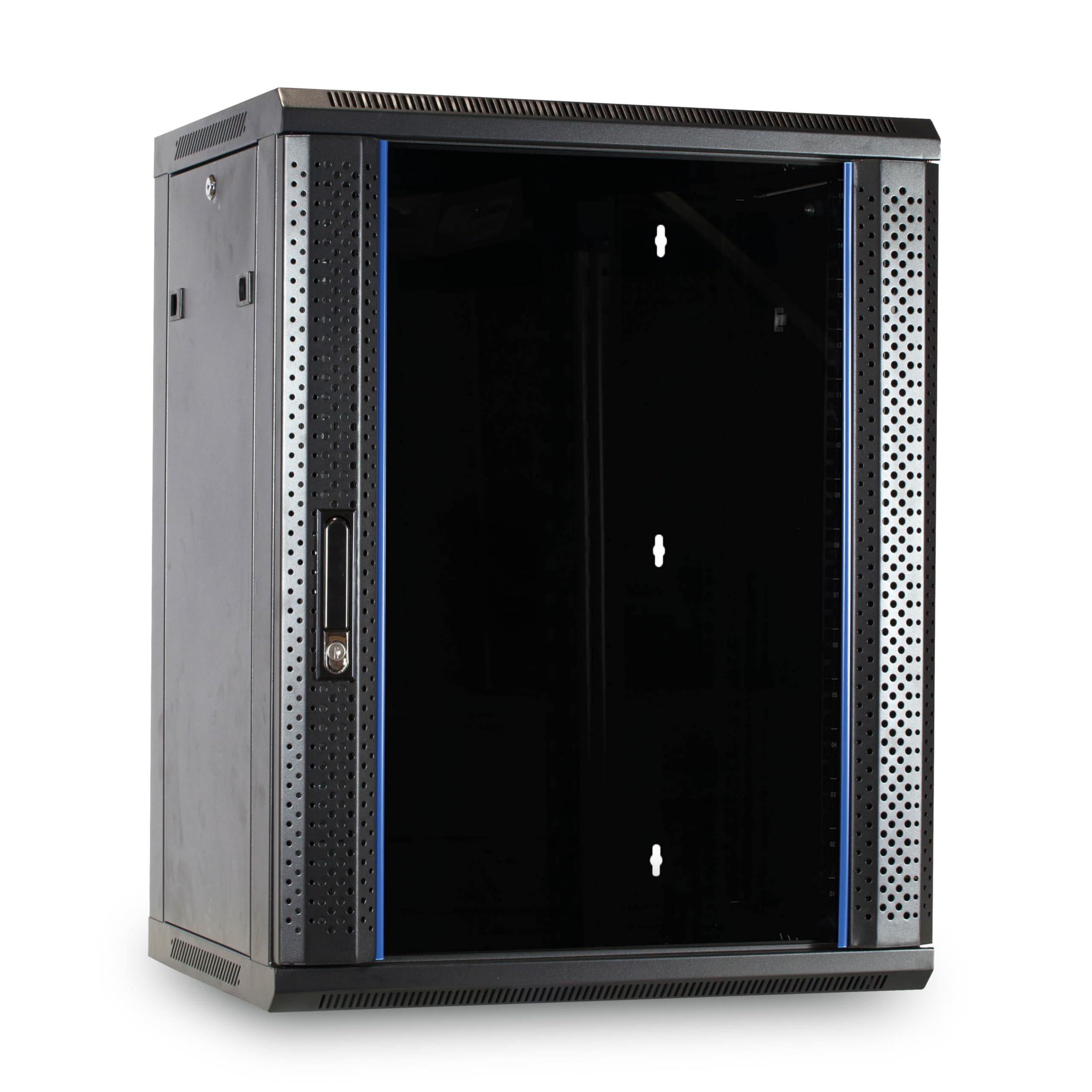 15HE Netzwerkschrank (Serverschrank) 19 Zoll Wandmontage Glastür - (BxTxH) 600x600x770mm - Schwarz