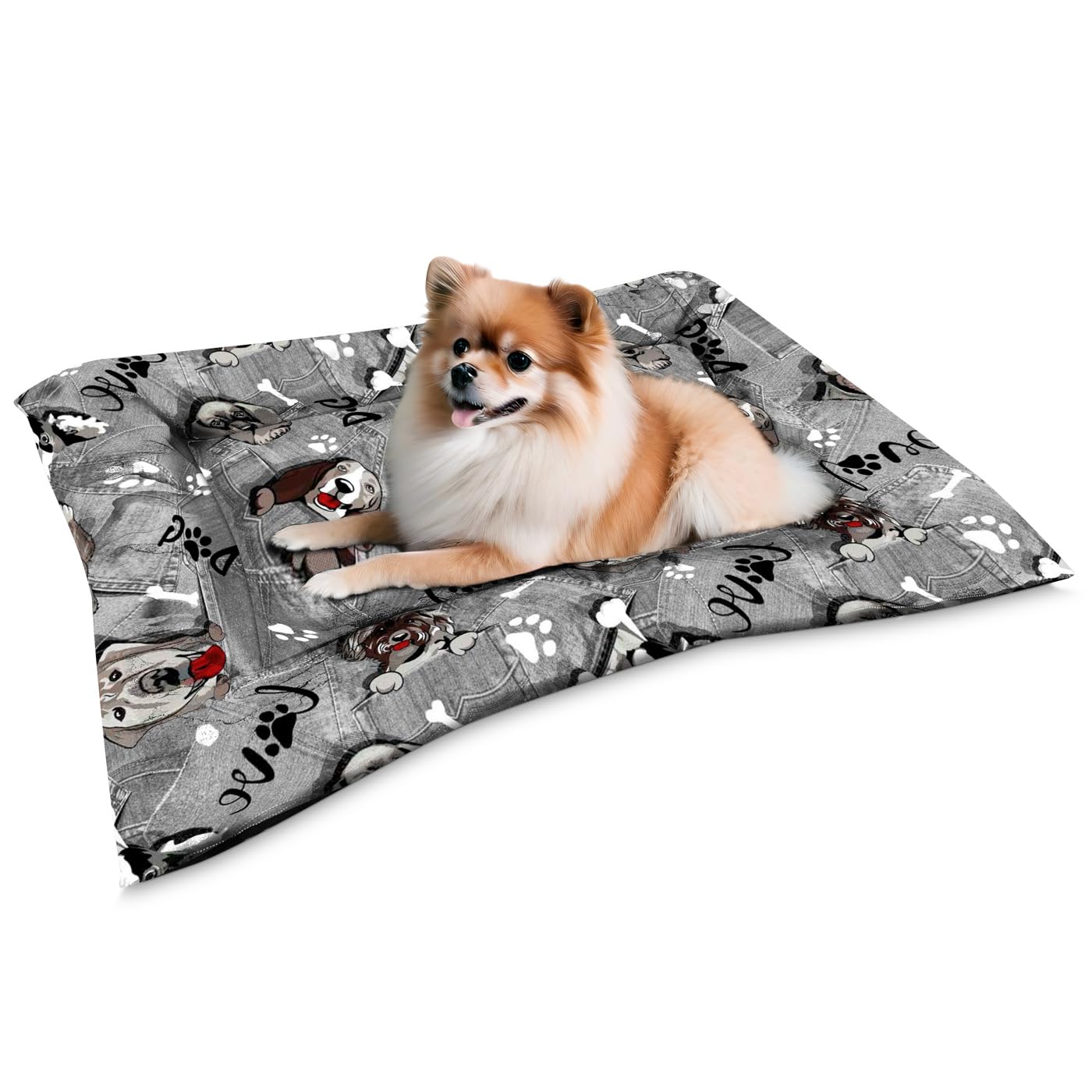 DUÉRMETE ONLINE - Cama Reversible y Lavable para Perros Modelo Woof, Colchoneta Cómoda de Tela con Estampado para Transportín y Hogar, Ideal para el Descanso de Mascotas, 50 x 70 cm