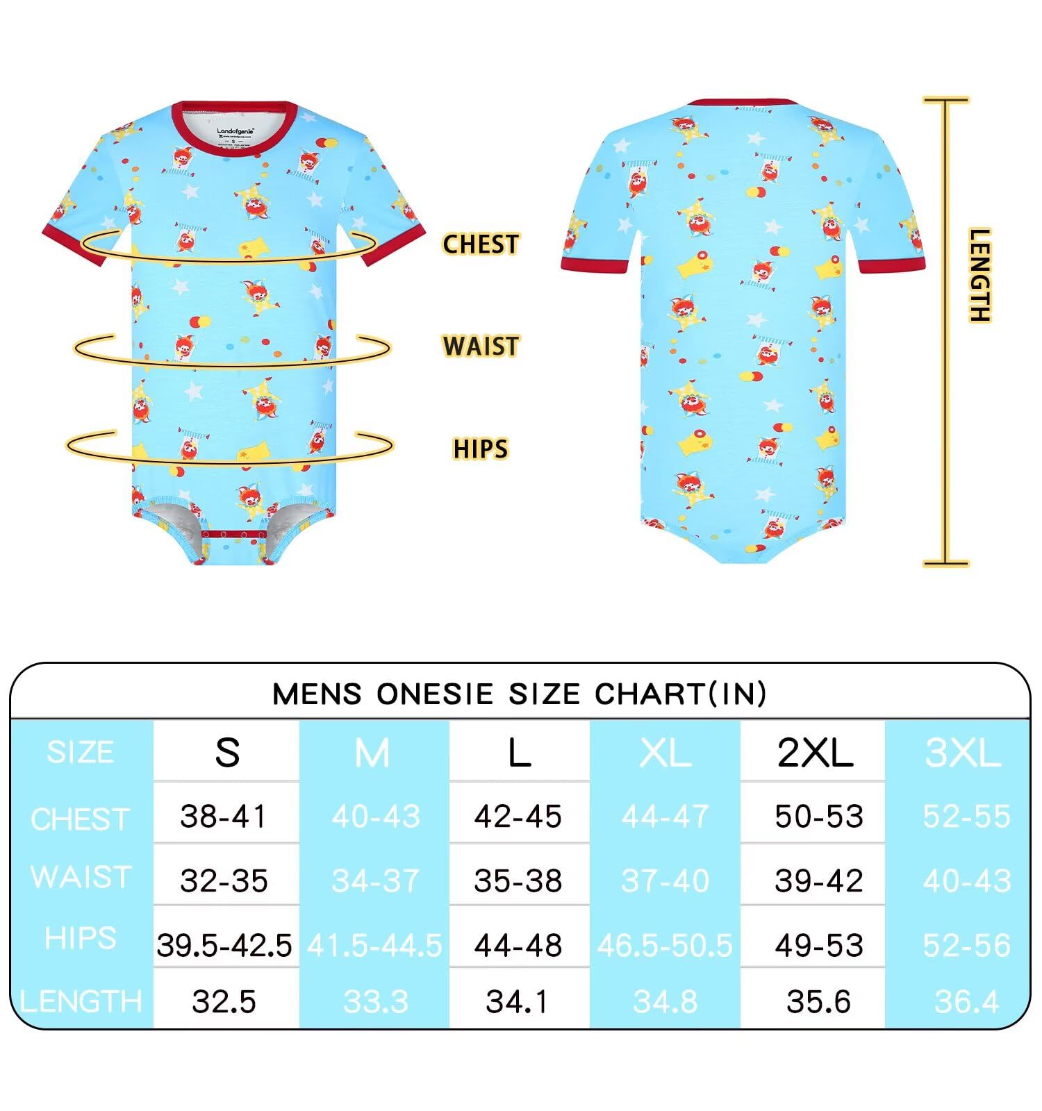 Landofgenie Mono para Hombre Body Pijama Enterizo Manga Corta co Cómodo Bodysuit - Estampado de Payaso