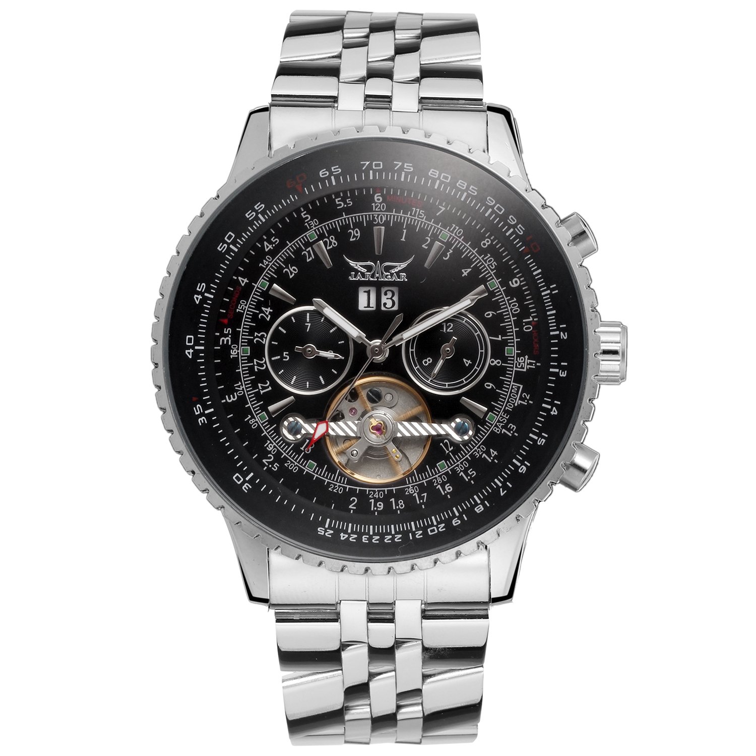 Forsining orologio da uomo automatico Tourbillon completo di calendario con cinturino JAG034M4S2