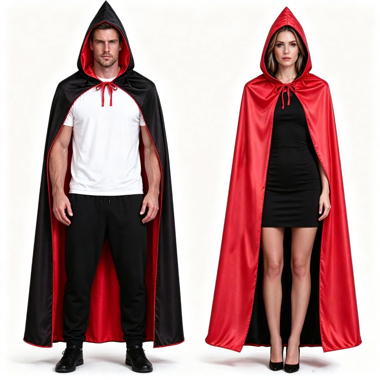 Vampire Costume Cape Hooded Cloak for Women Men (Black Red, One Size)
