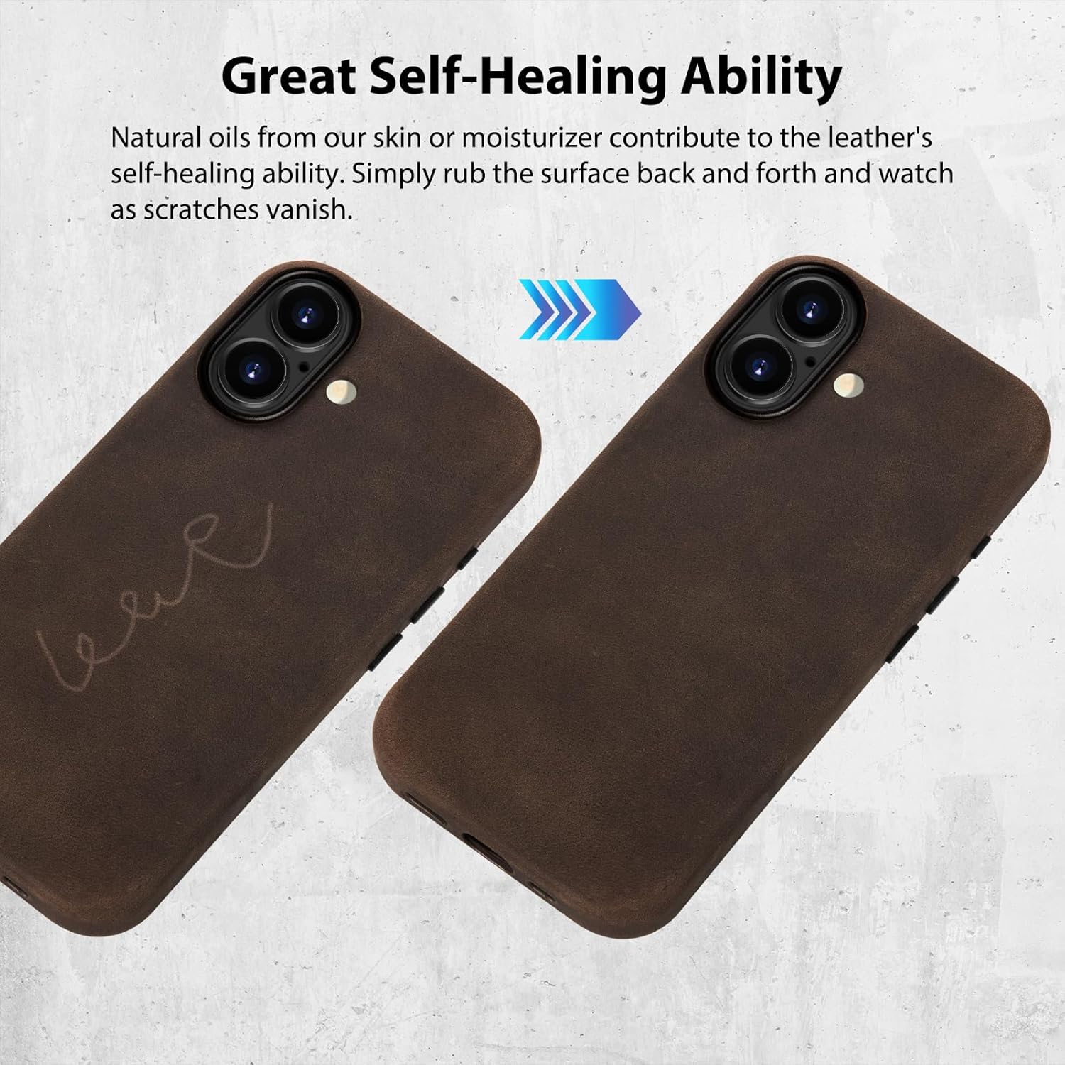 Belemay Handcrafted Crazy Horse Leather Case for iPhone 17, Compatible with MagSafe, Vintage Aesthetic, Two-Tone Effect, Unique Patina, Camera Control Button, Metal Buttons (6.3"), Rustic Brown - Image 3