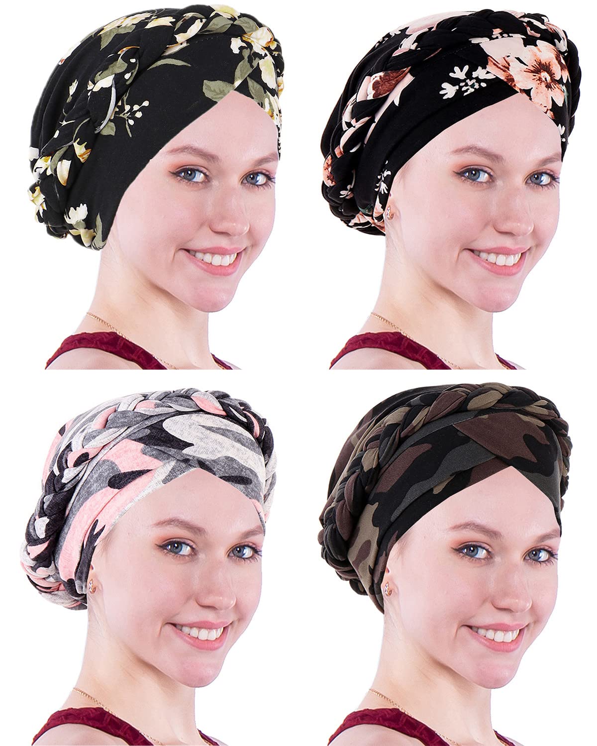 Awlsyj Chemo Cancer Head Hat Cap Ethnic Bohemia Pre-Tied Twisted Braid Hair Cover Wrap Turban Headwear