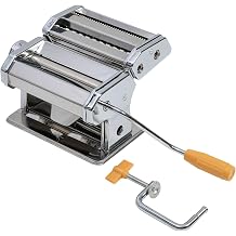 Axentia Pasta Machine Fresh Pasta Lasagne Spaghetti Tagliatelle Maker, 9 Adjustable Thickness Settings, Chrome-plated Pasta Roller Cutter with Table Top Clamp and Crank, Professional Kitchen Set