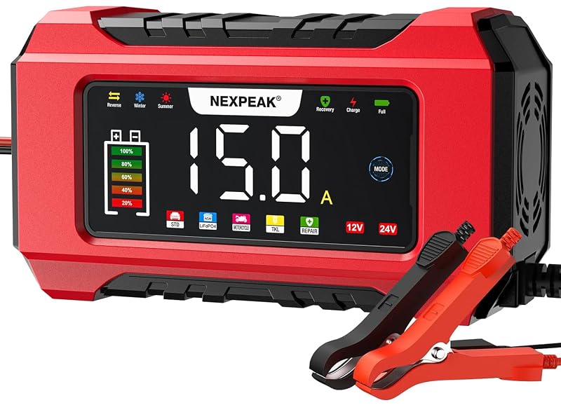 NEXPEAK Carregador Inteligente de Bateria 12 V 15 A e 24 V 8 A para Chumbo-Ácido e LiFePO4 NC215