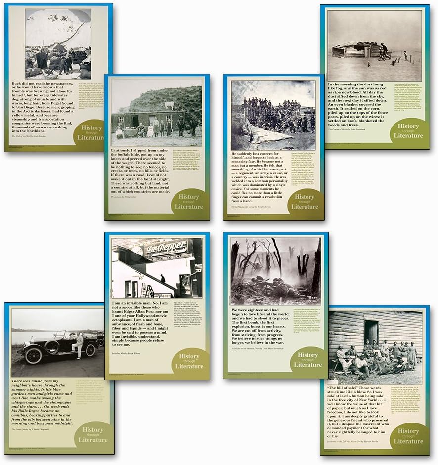 History Through Literature Educational Posters. Set of Eight Literary Art Prints