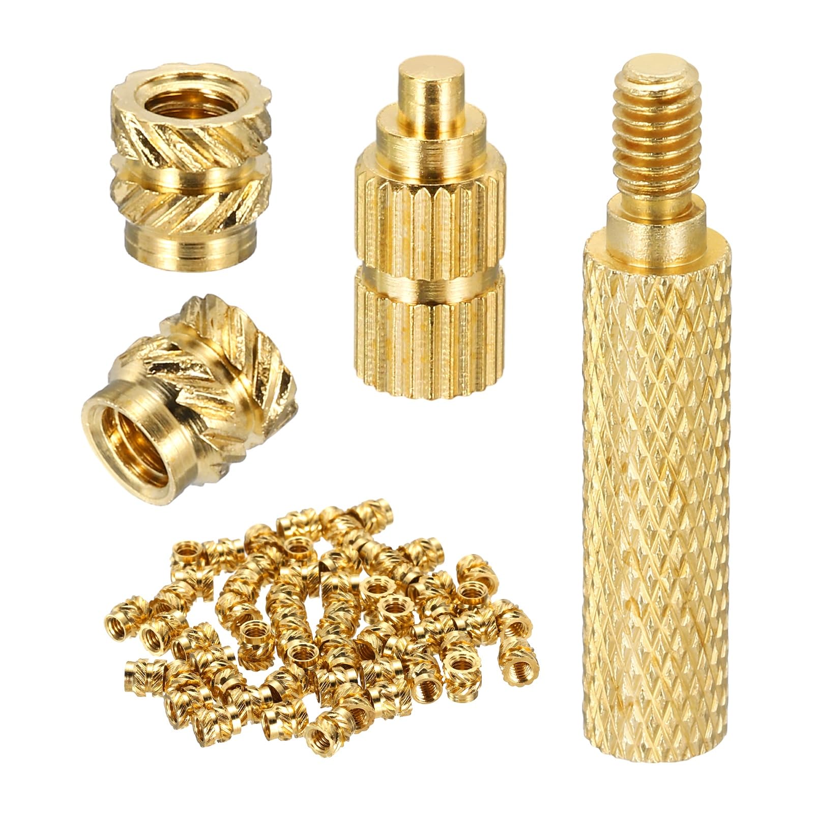 sourcing map 60Set M2.5 Heat Threaded Inserts with Soldering Tip, 4mm OD, 3mm Height, Brass Nut Rod Inserts Knurled for 3D Printing Component Plastic Part