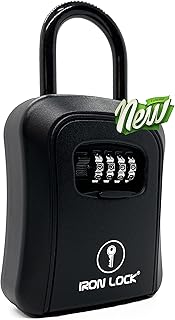 Iron Lock® - Key Lock Box Portable and Wall Mounted with Removable Shackle Indoor Outdoor Waterproof 4 Digit Combination with Resettable Code with A B Switch Key Lockbox for Outside Hold 5 Spare Keys