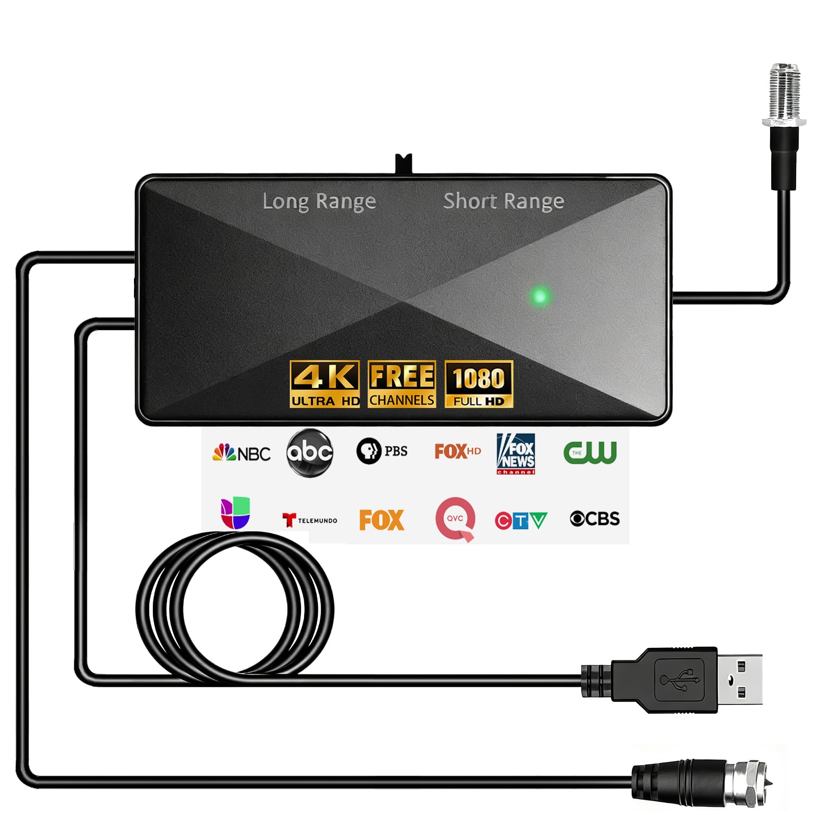 TV Antenna Amplifier Signal Booster, 25DB High Gain Powerful Antenna Booster for TV Antennas Indoor Outdoor, Clear Up Pixelated Amplifier, Adjustable Reception Range, USB Power (Black-S)