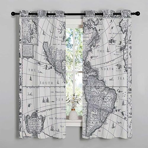 Cortinas De Cocina Modernas Wanderlust Decor - Cortina de pared corta con ojales, 85 pulgadas de ancho por 108 pulgadas de largo, 2 paneles