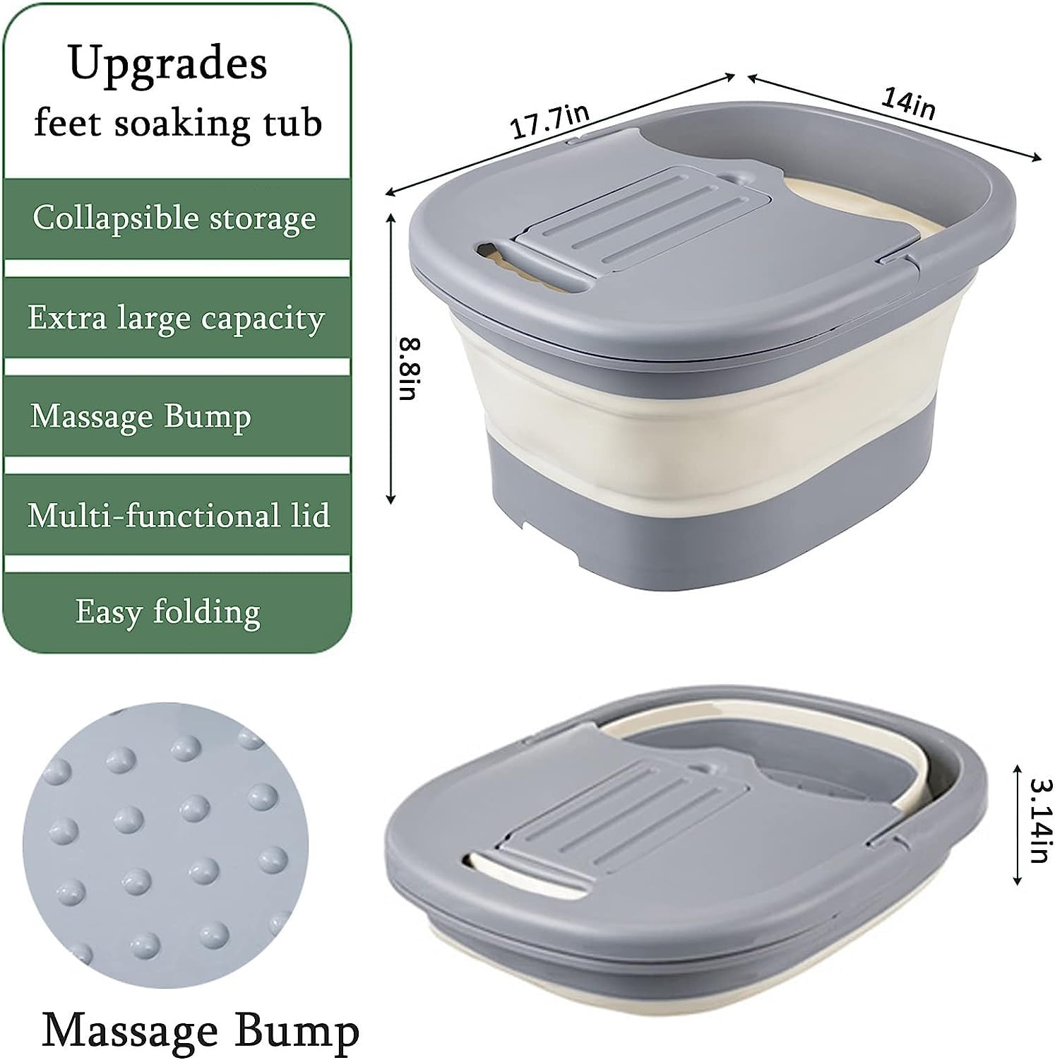Faltbares Fußbad, Fußbadewanne, Fußspa, Fußbad mit Fußmassagegerät for Einschlafen, Fußbadewanne beruhigt und entspannt müde Füße, geeignet for die Spa-Pediküre zu Hause (Color : Green)