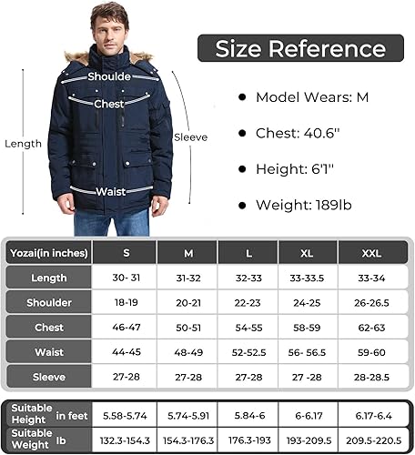 Miniatura 6 de Yozai Men's Winter Coat, Warm Jackets for Mens Water Resistant Ski Snow Jacket Mountain Windbreaker Hooded Parka, S-2XL