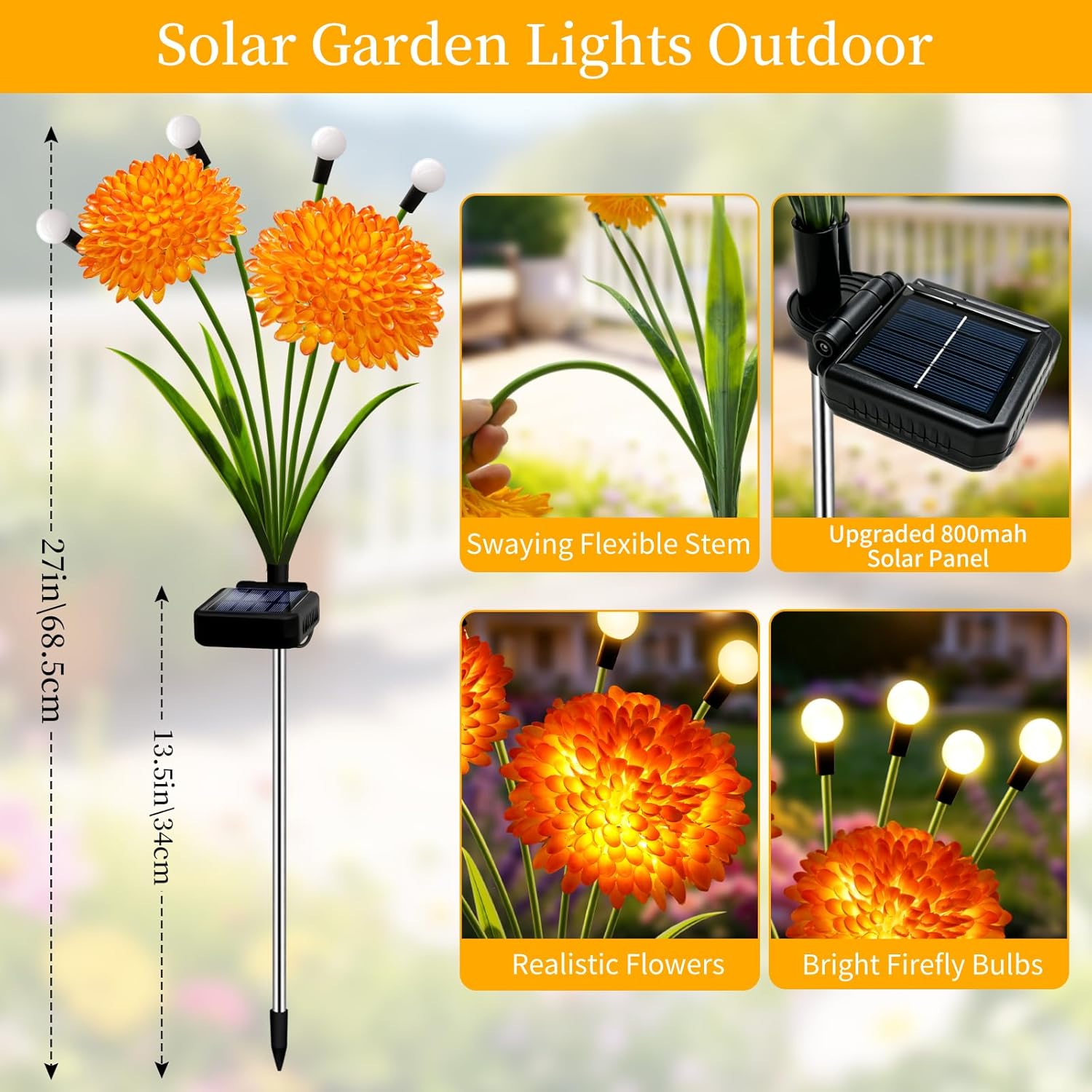 VOOKRY Solar Flowers Outdoor Waterproof, 8 Pack Garden Lights with Swaying Firefly Lights, Flower Light Garden Decor for Yard Patio Pathway Lawn Grave, Gardening Gifts for Women Mother's Day